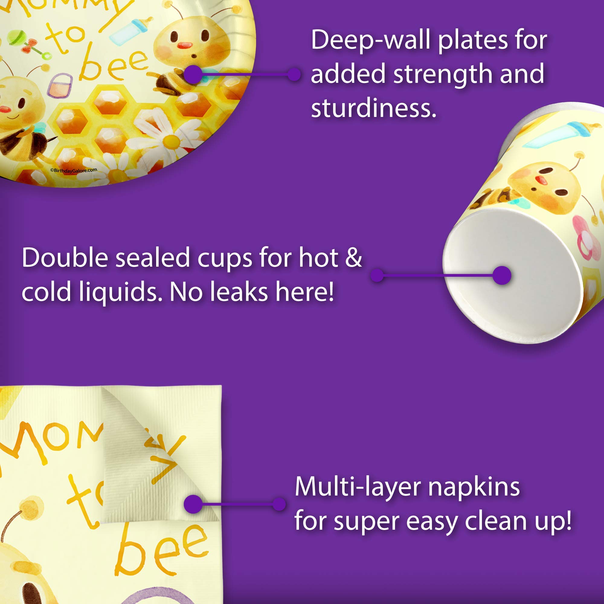 Mommy to Bee Baby Shower Party Supplies Set Plates Napkins Cups Tableware Kit for 16