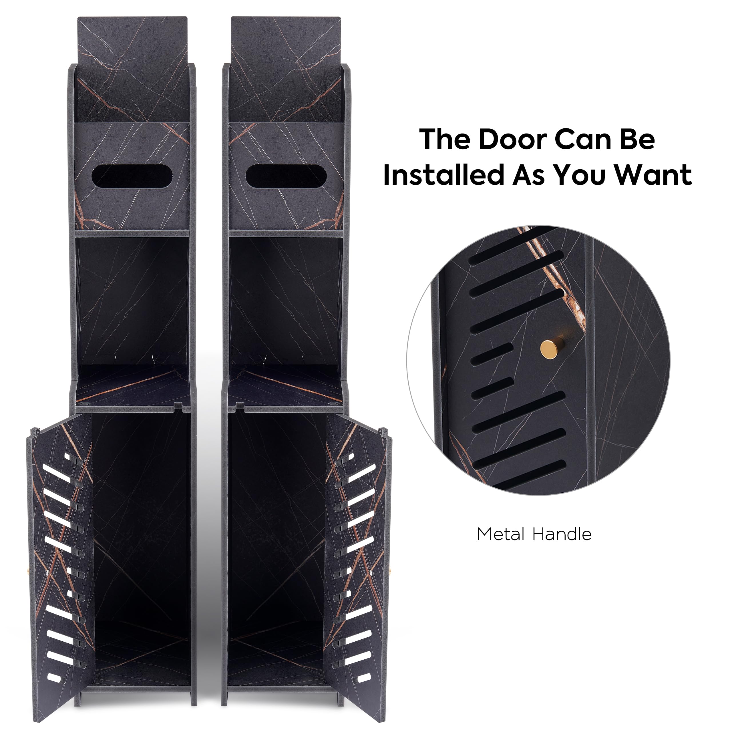 Doxo Black Slim Toilet Paper Holder Stand, Bathroom Storage Cabinet for Small Space, Bathroom Cabinet Organizer with Door