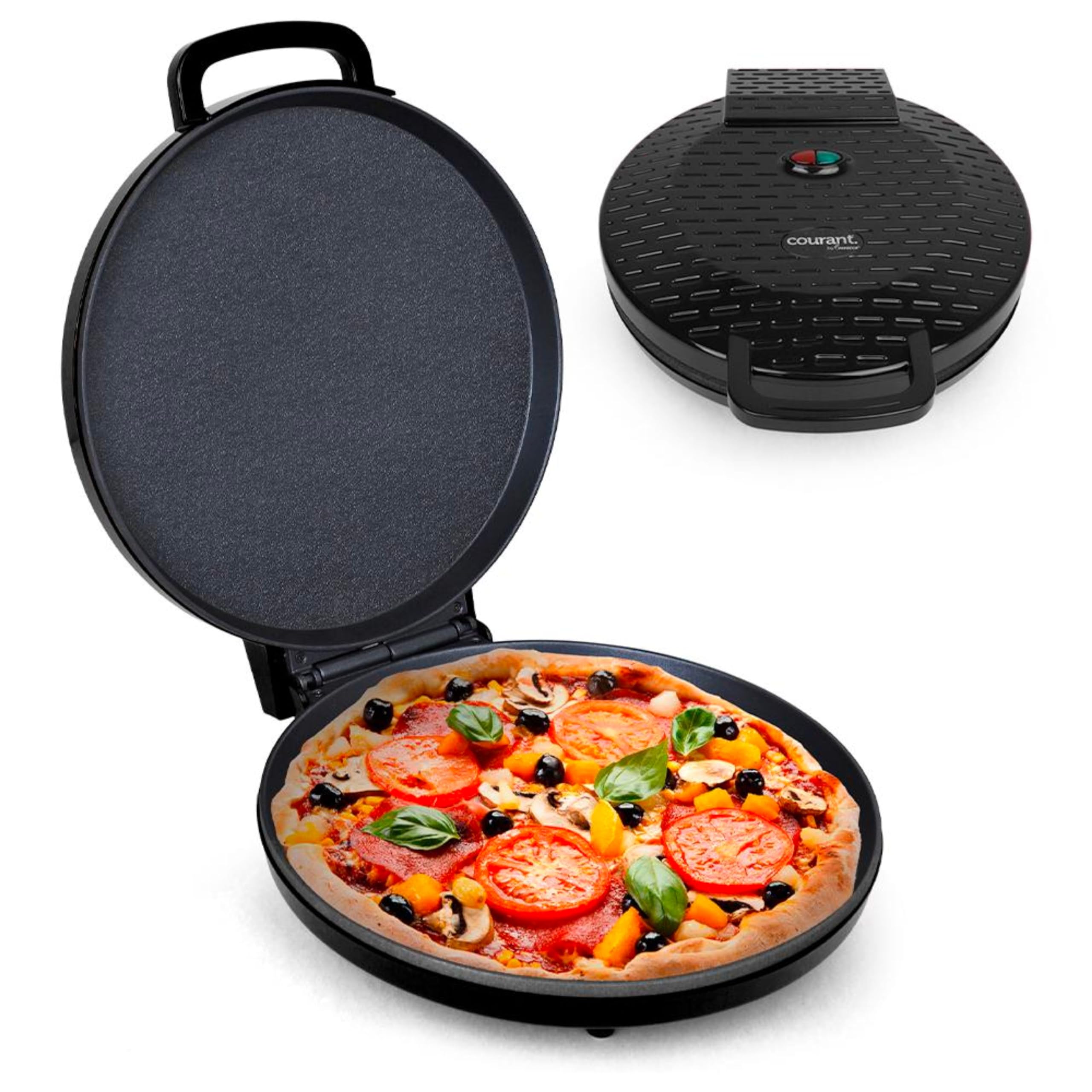 Courant Pizza Maker 12 inch Pizzas Machine, Newly improved Cool-touch Handle Non-Stick plates Pizza oven & Calzone Maker, Electr