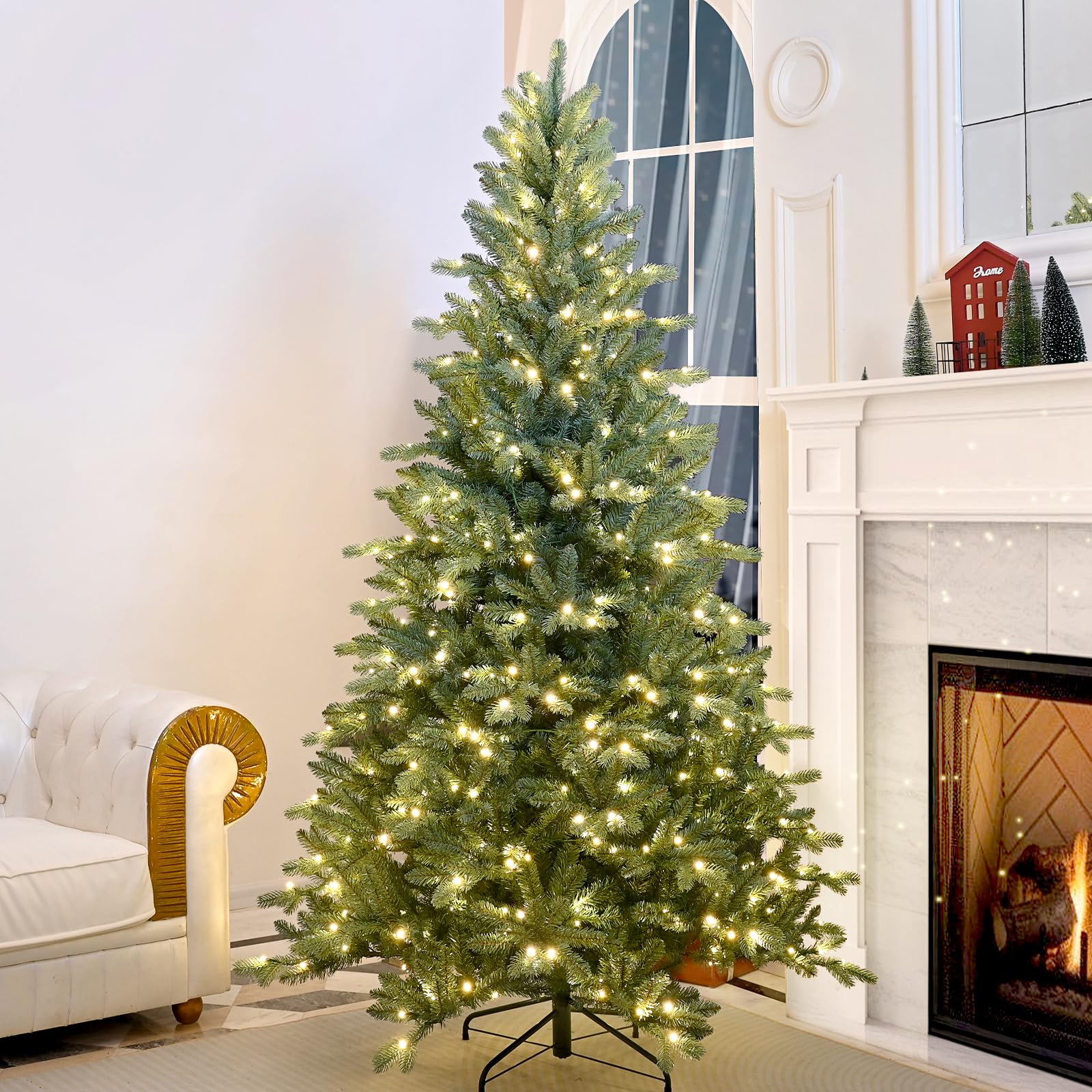 Bulexwish 5ft Prelit Artificial Christmas Tree, Blue Spruce Xmas Tree with Lights & Easy Setup Hinged Design, Realistic PE/PVC N