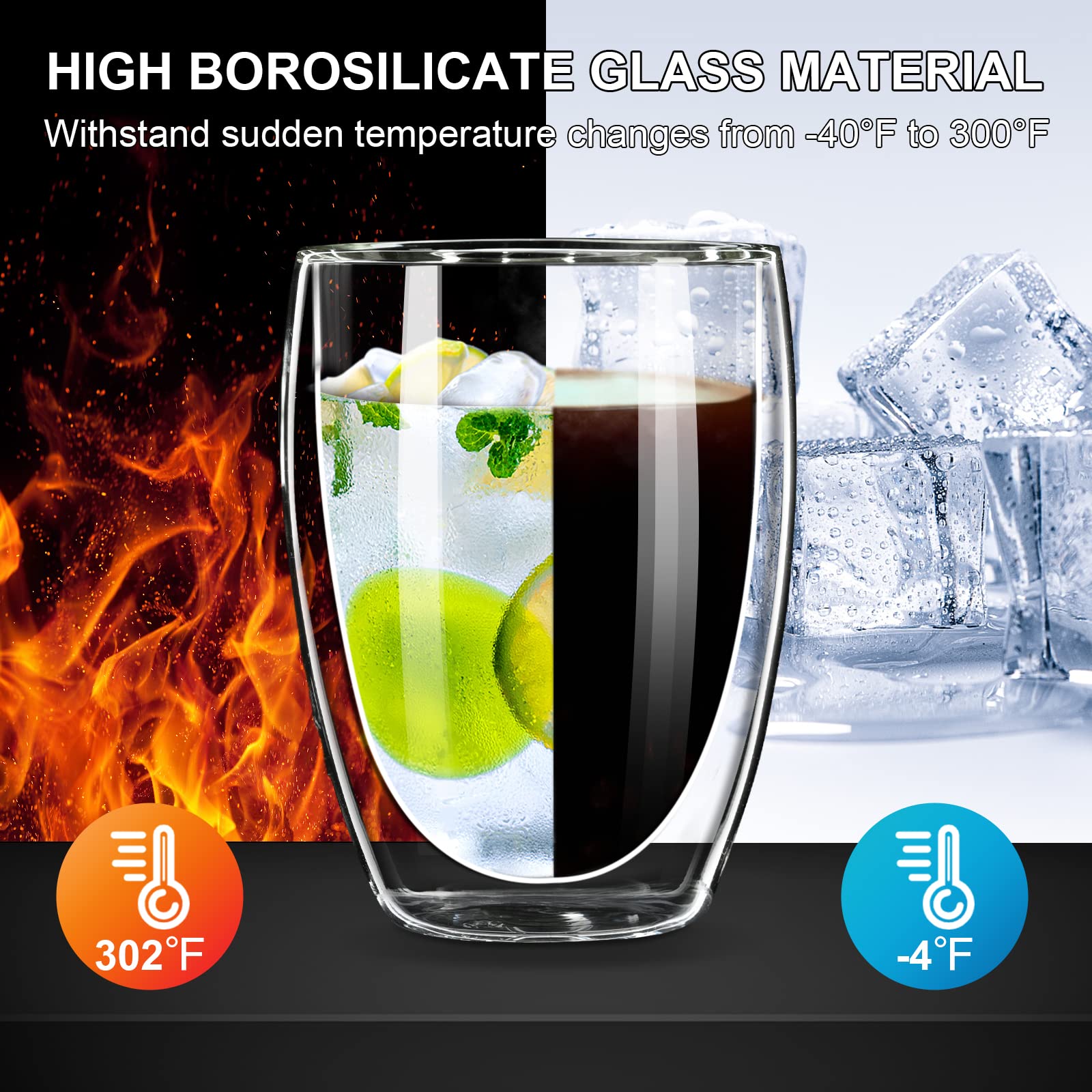 PARACITY Double Wall Glass Coffee Mug, Glass Coffee Cup with Silicone Lid 12 OZ, Insulated Coffee Mug for Milk, High Borosilicat