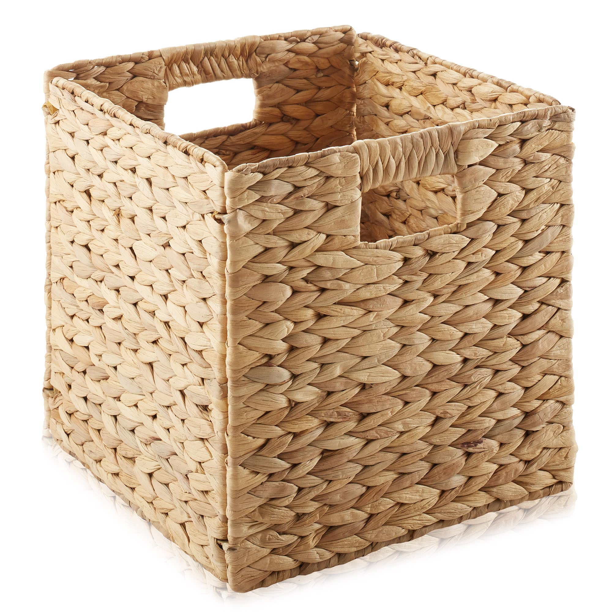 Casafield 10.5'' X 10.5'' Water Hyacinth Storage Baskets, Natural - Set Of 4 Collapsible Cube Organizers, Woven Bins For Bathroo