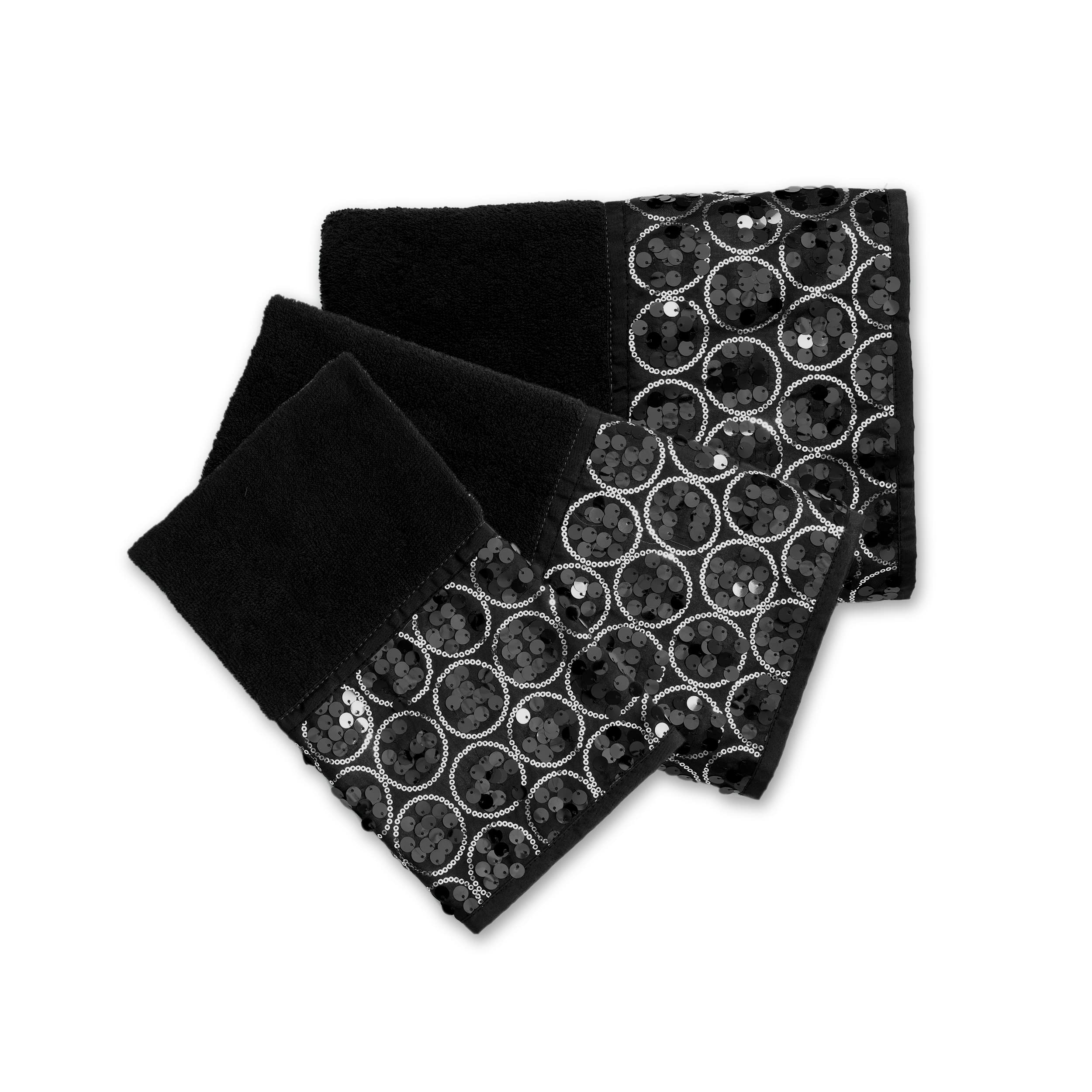 Zahari Home Sinatra Modern Bathroom Towel Set 3 Piece Towel Bath Towel  Hand Towel and Wash Towel Luxury Contemporary Decor Bling Black Bath Towel Sets Soft  Plush and Highly Absorbent