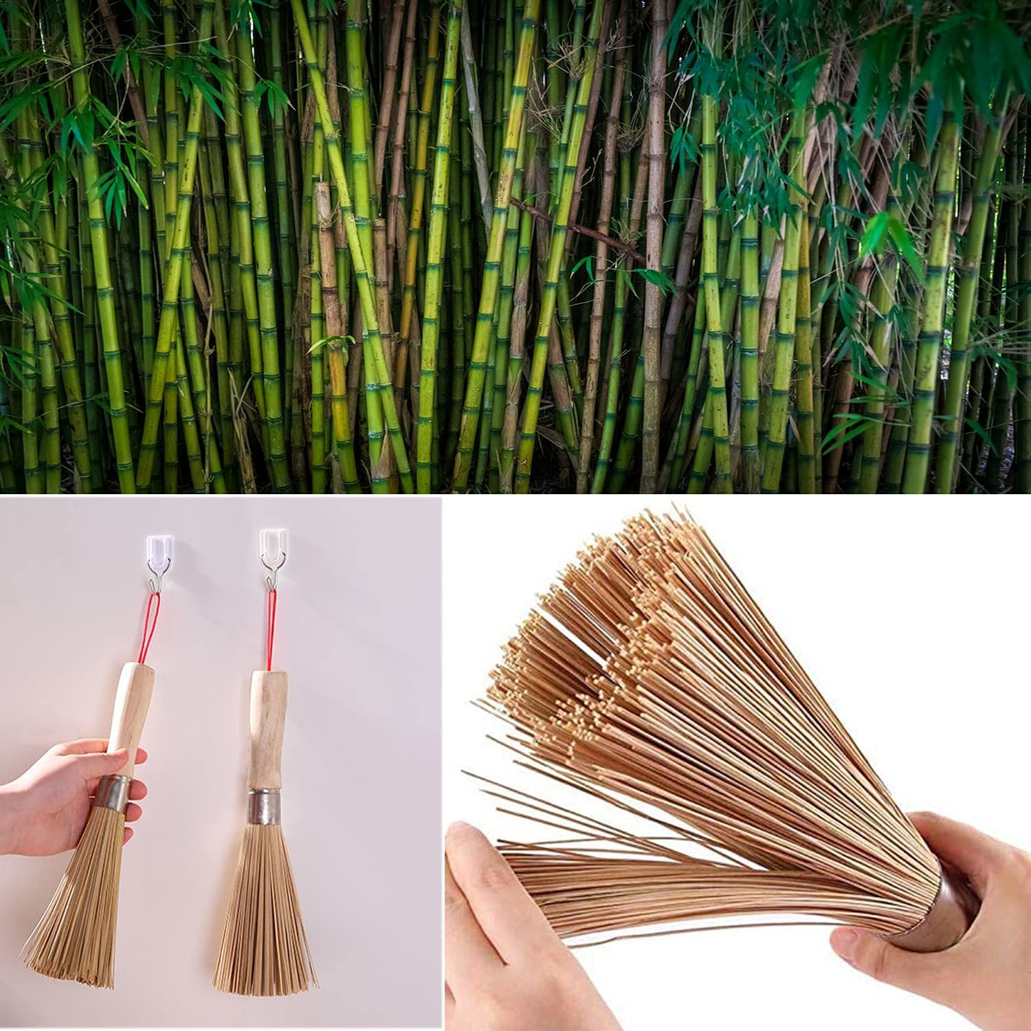 2Pack Traditional Natural Bamboo Wok Brushes , Kitchen Cleaning Brush, Bamboo Kitchen Pan Brush, For Cleaning Dishes, Cast Iron