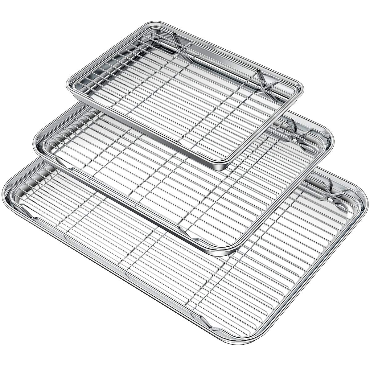 Wildone Baking Sheet With Rack Set (3 Pans + 3 Racks), Stainless Steel Baking Pan Cookie Sheet With Cooling Rack, Non Toxic & He