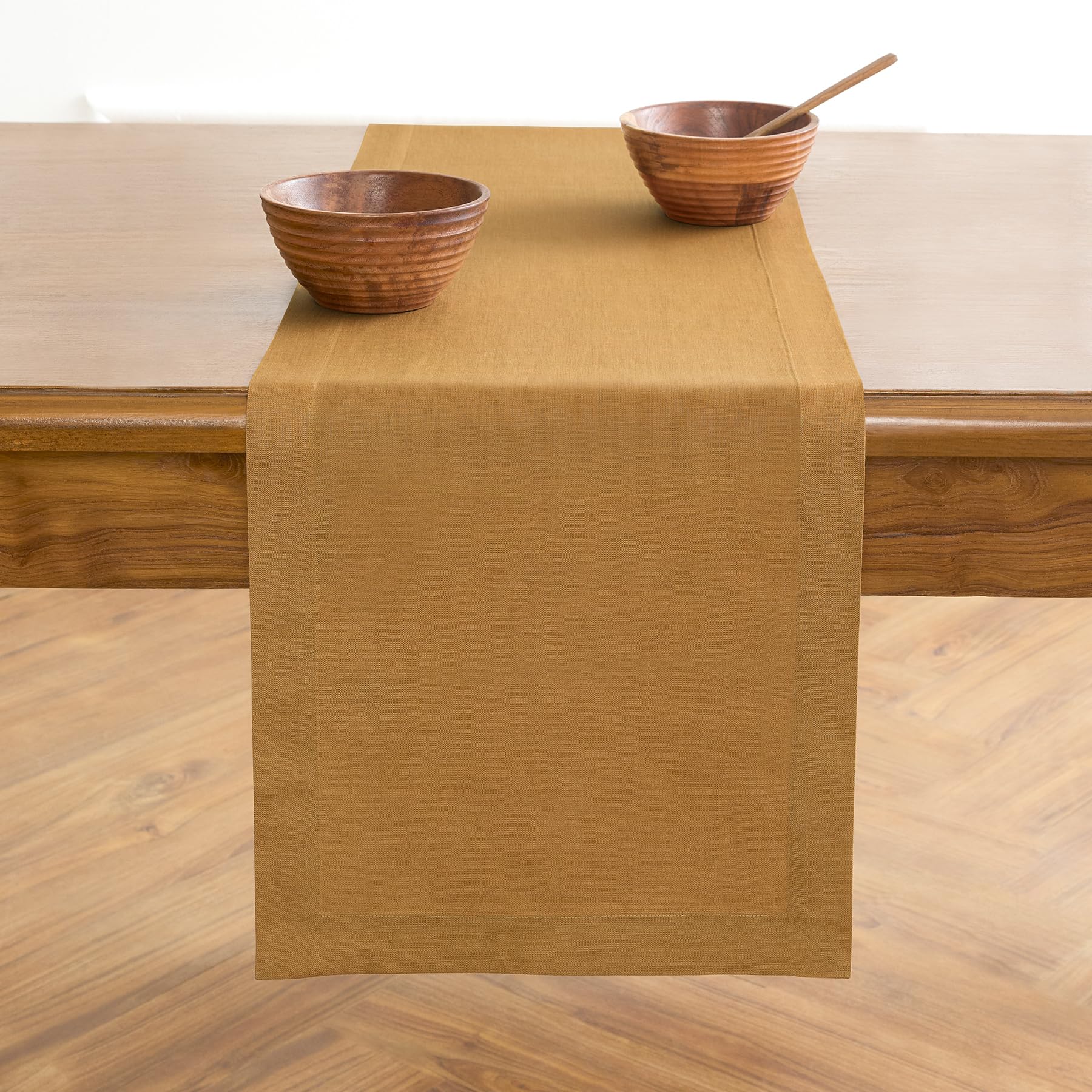Solino Home Linen Table Runner 60 Inches - 100% Pure Linen Caramel Table Runner 14 x 60 Inch Ideal for Dresser and Coffee Tables