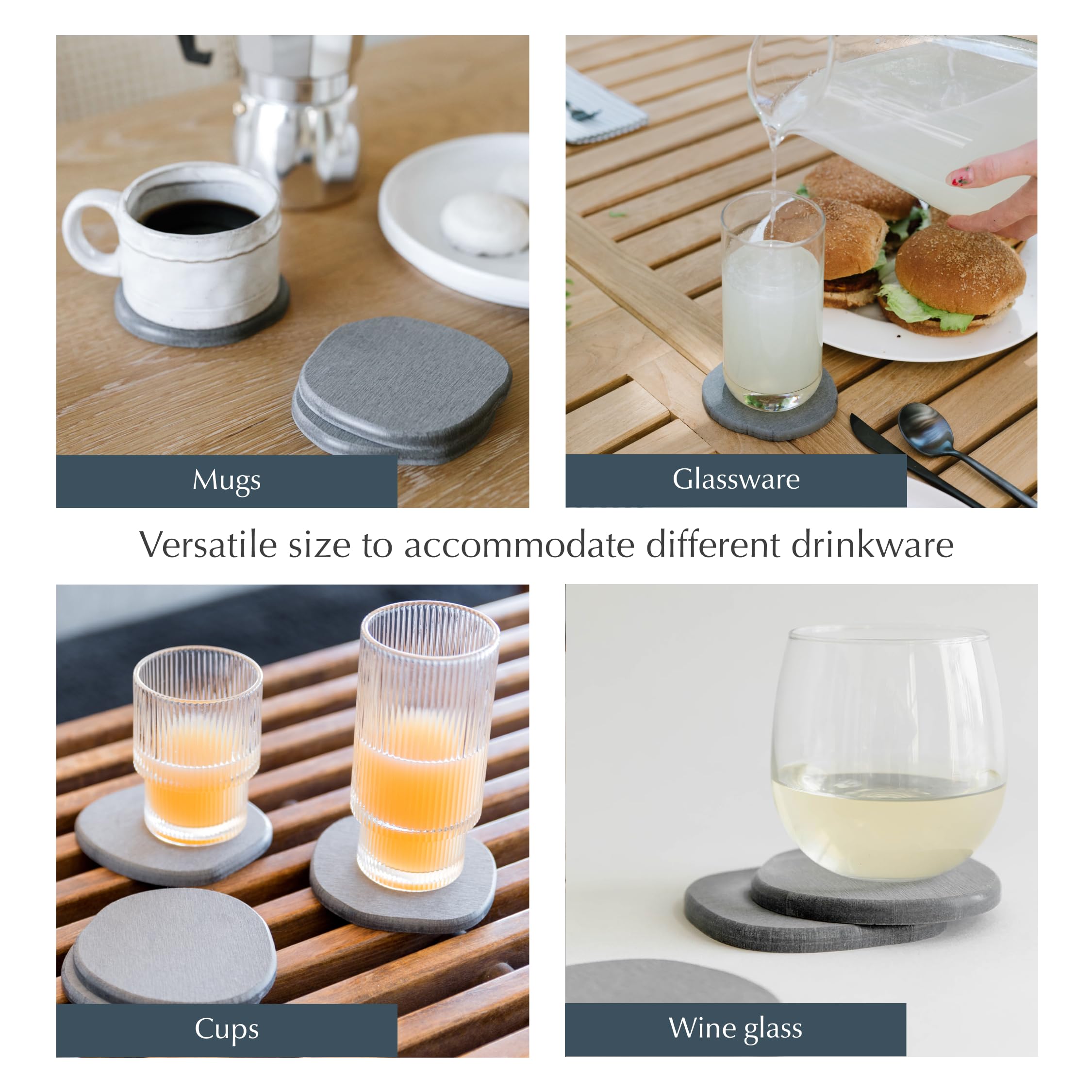 Dorai Home Stone Coaster Set - 4 Stone Coasters With Absorbent Diatomaceous Earth For Instant Drying Round Coasters For Drinks M