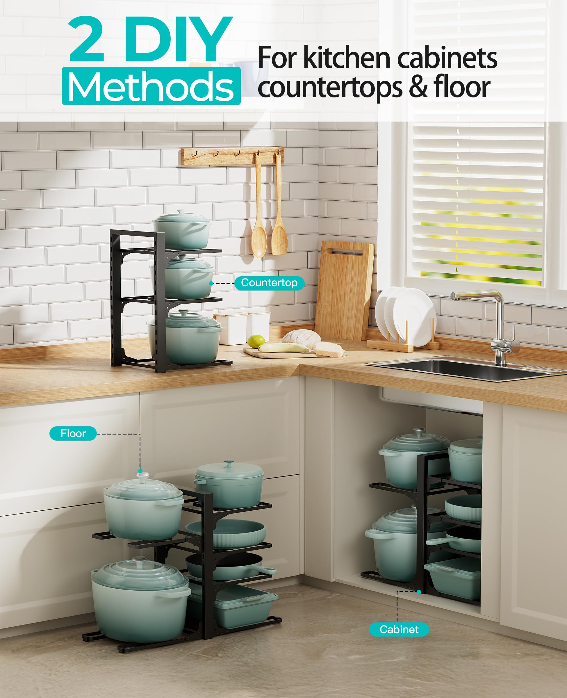 ORDORA 6-Tier Pots and Pans Organizer under Cabinet, Kitchen Cabinet Organizers and Storage, Heavy Duty Pots and Pan Storage Rac