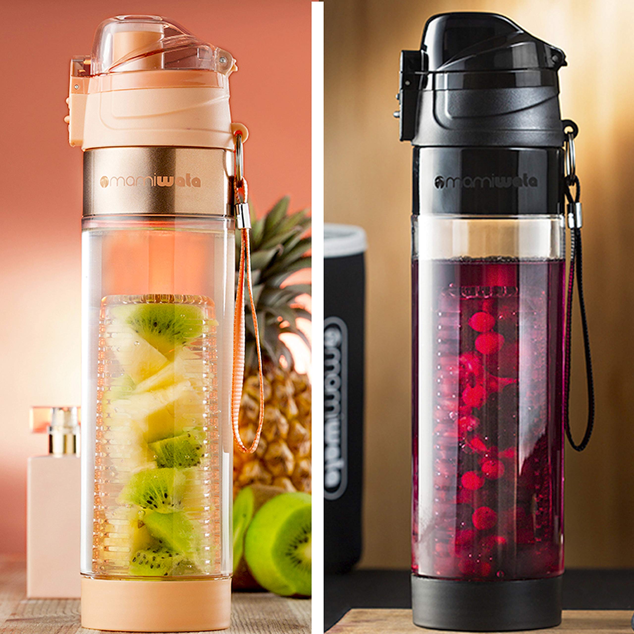 MAMI WATA Fruit Infuser Water Bottle - 24 oz - Tritan Plastic - Unique Stylish Design - Fruit Infused Water recipes eBook & Insu