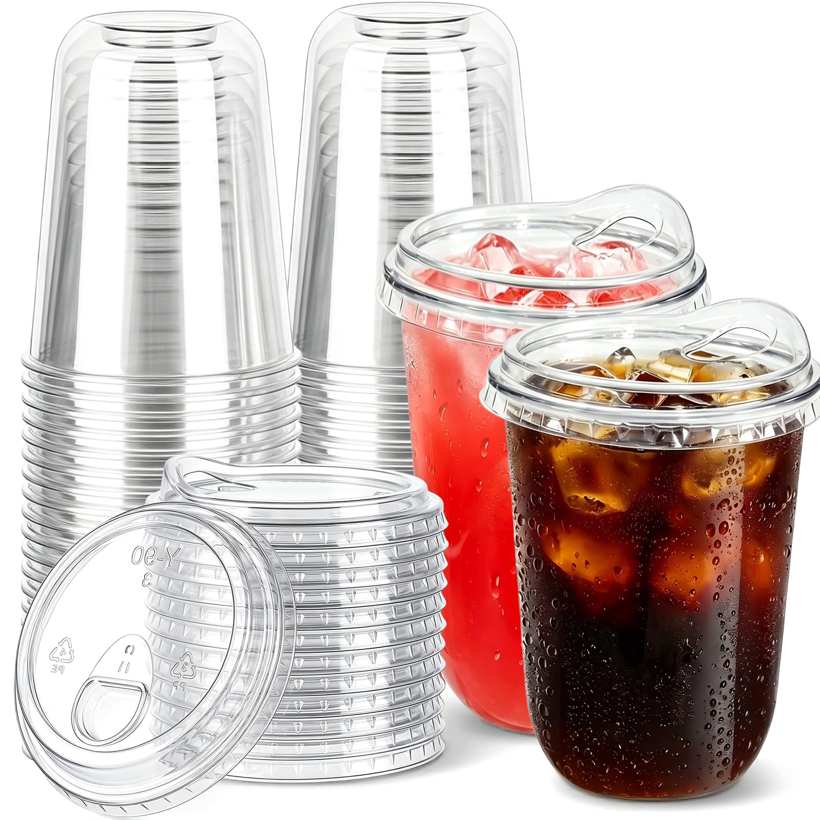 50 Pack 480ML Clear Plastic Cup with Sip Lids Thickened Iced Coffee Cups