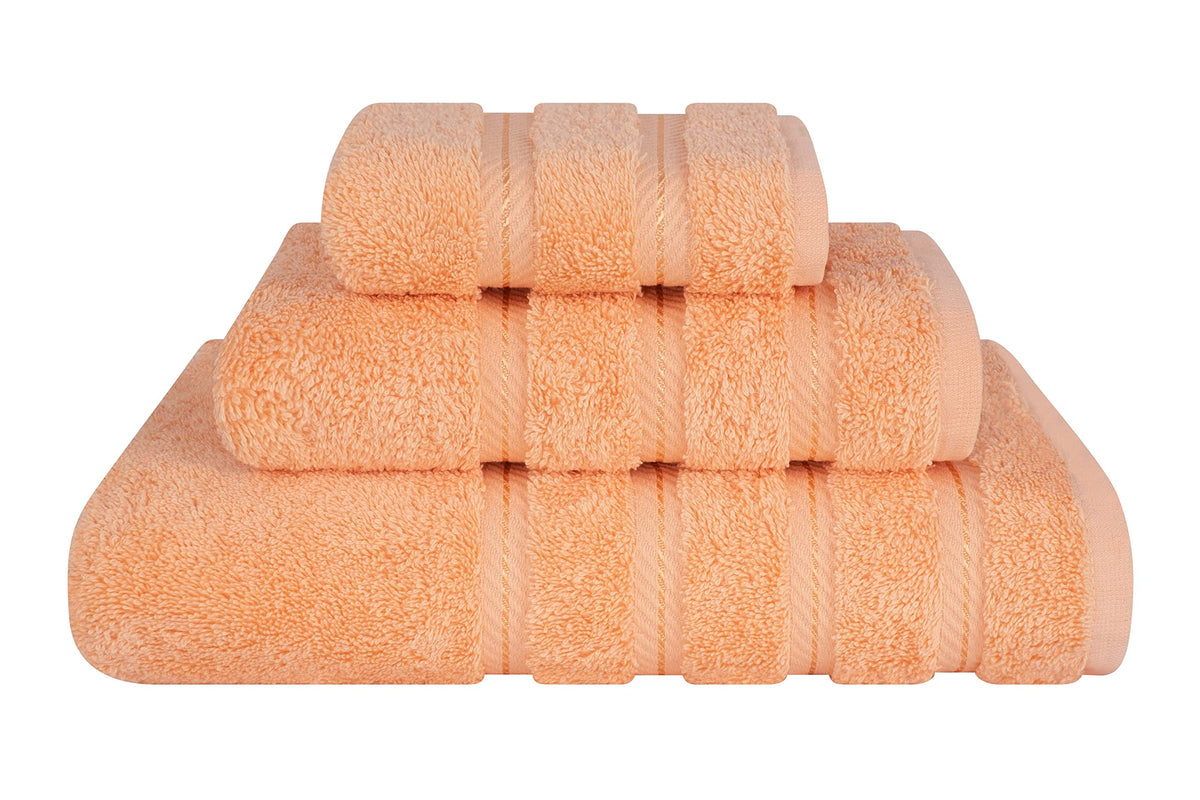 American Soft Linen 3 Piece Towel Sets, 1 Bath Towel 1 Hand Towel 1 Washcloth, 100% Turkish Cotton Towels For Bathroom, Peach To