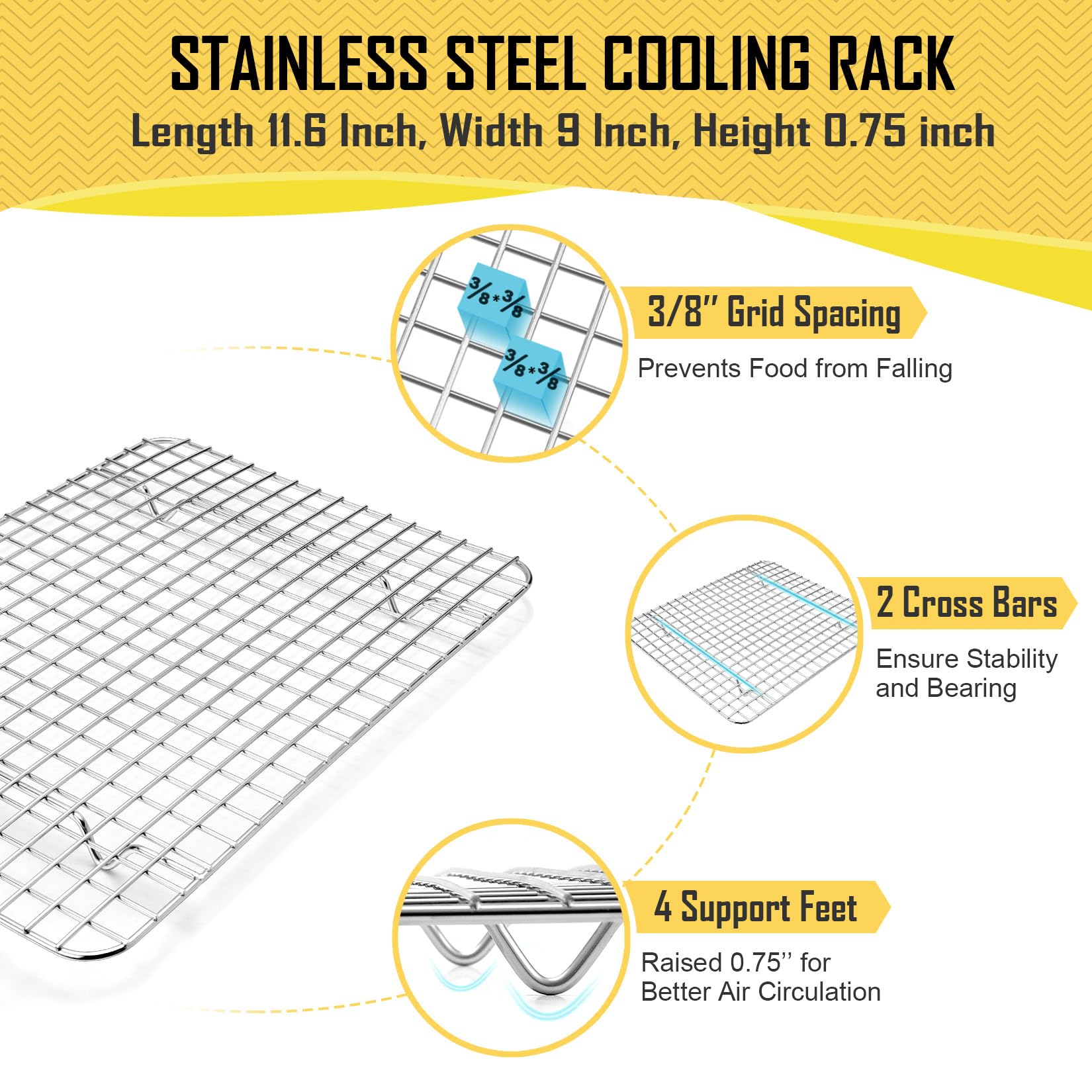 Joyfair 12.5 Inch Baking Pan With Rack Set (2 Pans & 2 Racks), Stainless Steel Quarter Size Toaster Oven Tray With Cooling Rack,