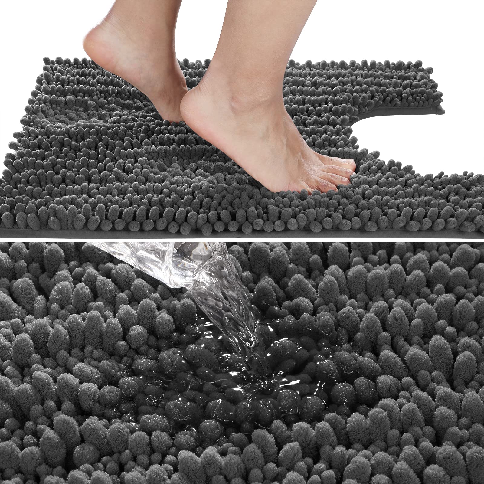 Yimobra Luxury Shaggy Toilet Rug, Non-Slip Contour Bath Mat For Bathroom Floor, 24.4 X 20.4 Inches, Soft Comfortable U-Shaped To