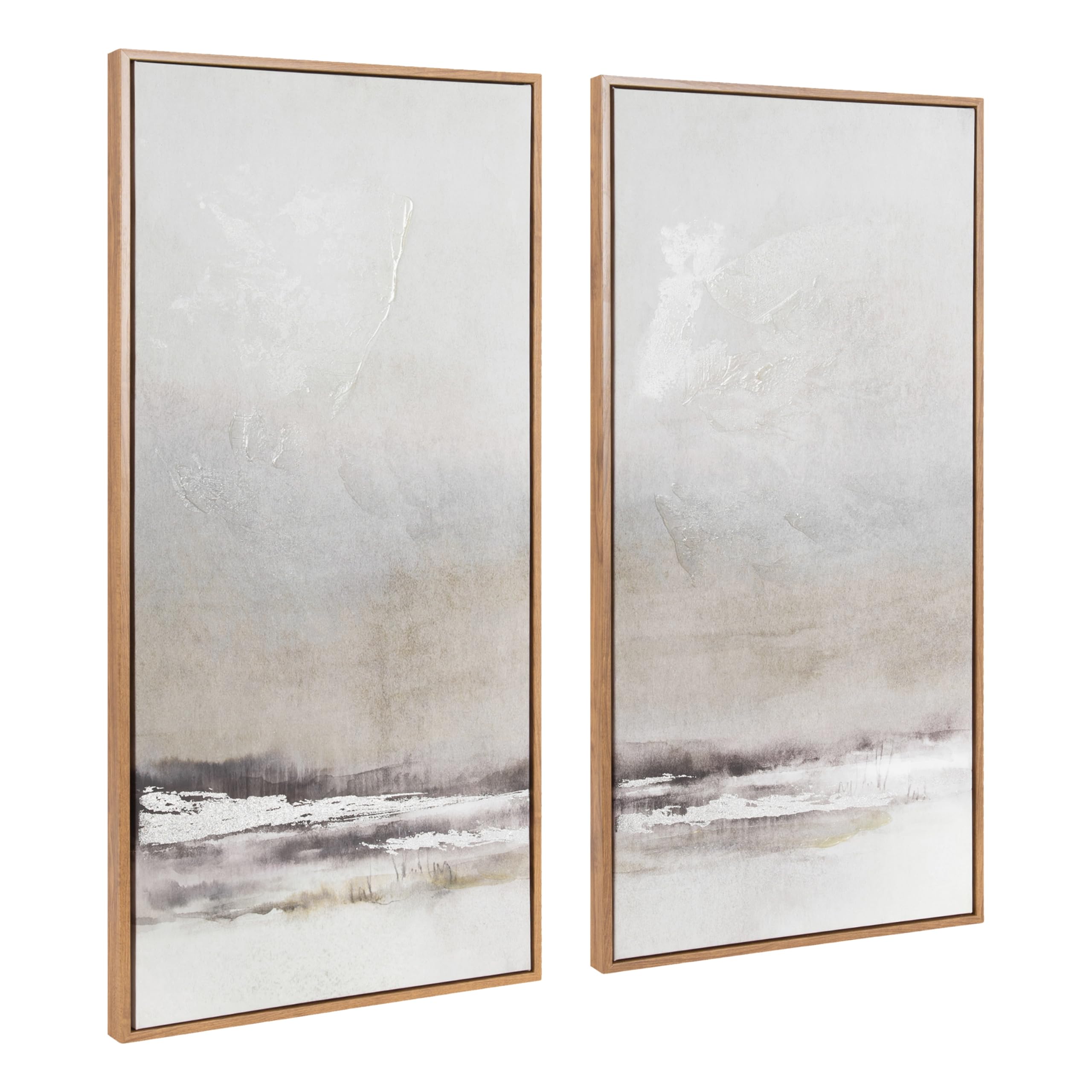 Kate and Laurel Mystic Two-Piece Framed Canvas Abstract Landscape Wall Art, 16 x 32, Brown, Soft Watercolor Art Set for Wall in 