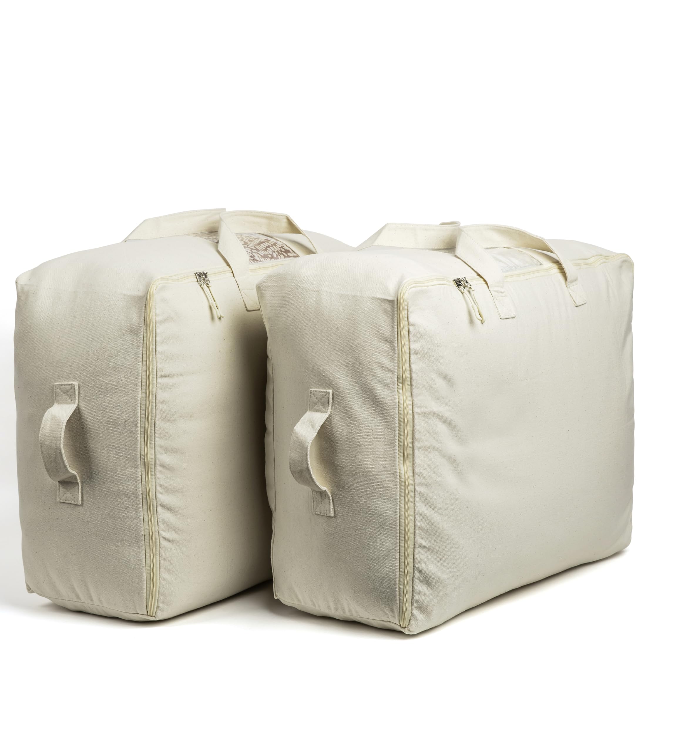 Soft Canvas Storage Bags with Zipper. Thick Breathable, 2pc King/Queen Comforter Organizer. Four Carrying Handles and Window. La