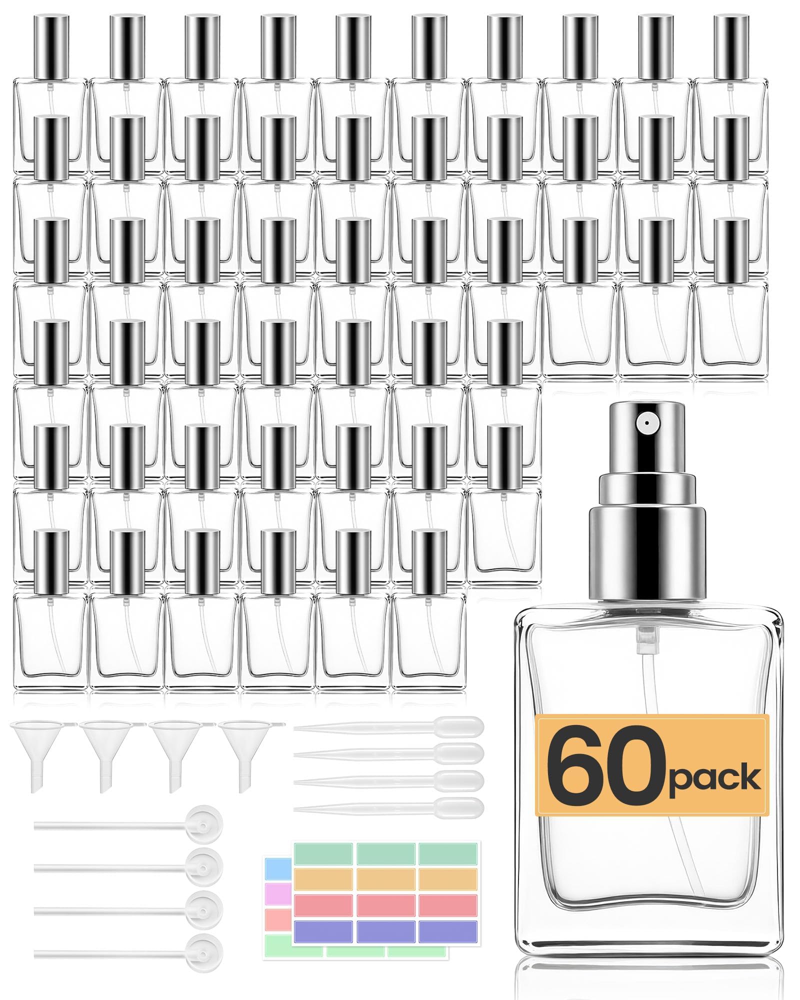 60 Pack 15ml Glass Perfume Bottles, Clear Refillable Perfume Spray Bottles with Fine Mist Atomizer, Empty Mini Travel Cologne Bo