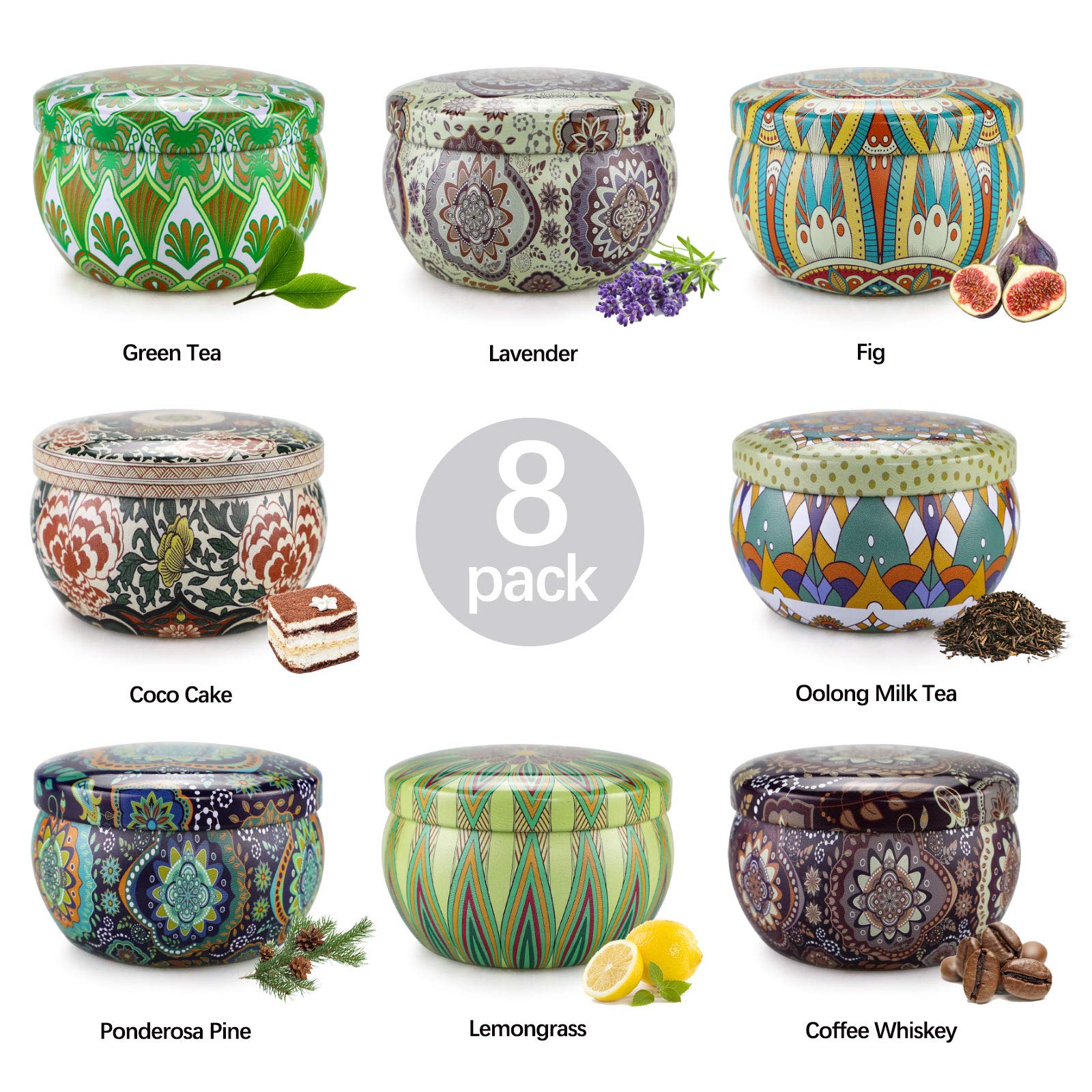 Scented Candles Set, 8 Pack Aromatherapy Candle, Stress Relief & Body Relaxation, 160H Burning, Portable Travel Tin, Candles for