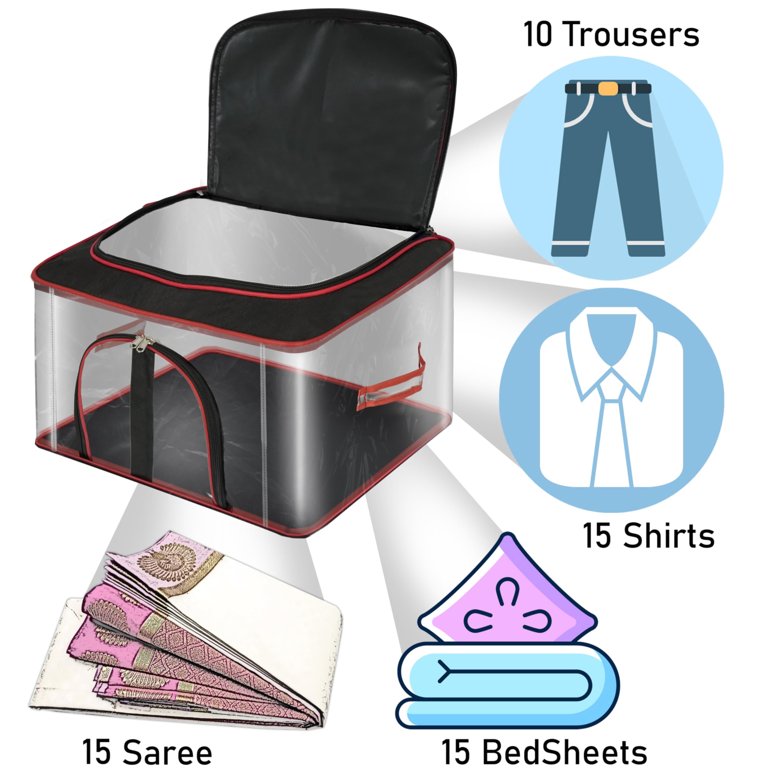 Storite 5 Pack Nylon 33 L Pvc Transparent Clothes Storage Bags/Saree Covers With Zip For Storage Specially Design For Woman Dres