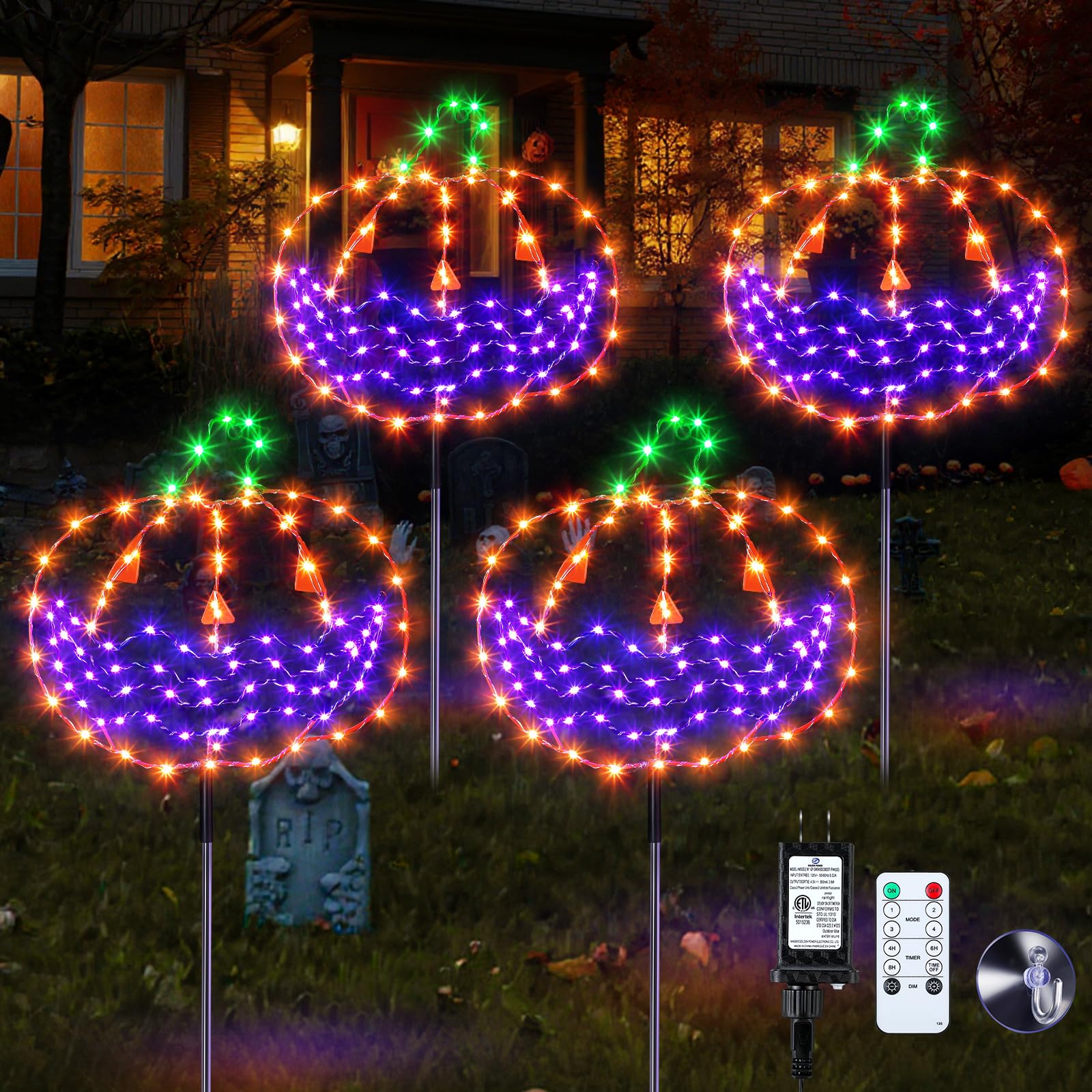 Enhon Halloween Lights Outdoor Decoration, 4 Pack Halloween Walkway Lights, 4 Light Modes Remote Control Timing Function Lighted