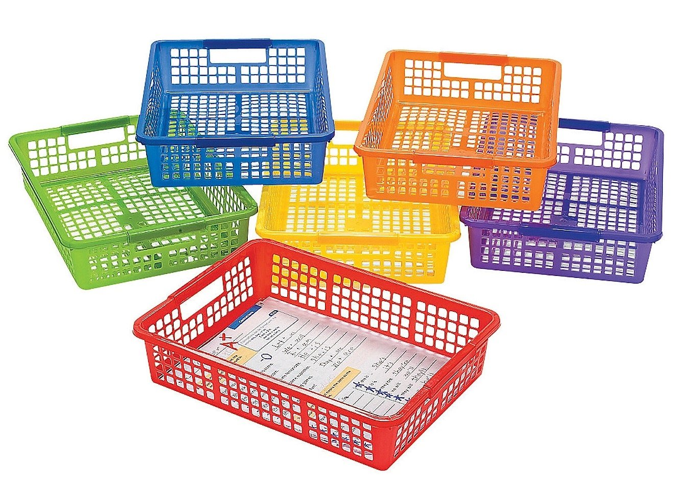Plastic Basket Classroom Organization, 6 Baskets With Handles, Assorted Colors, Classroom, Toy Room, Office Organization Made Co