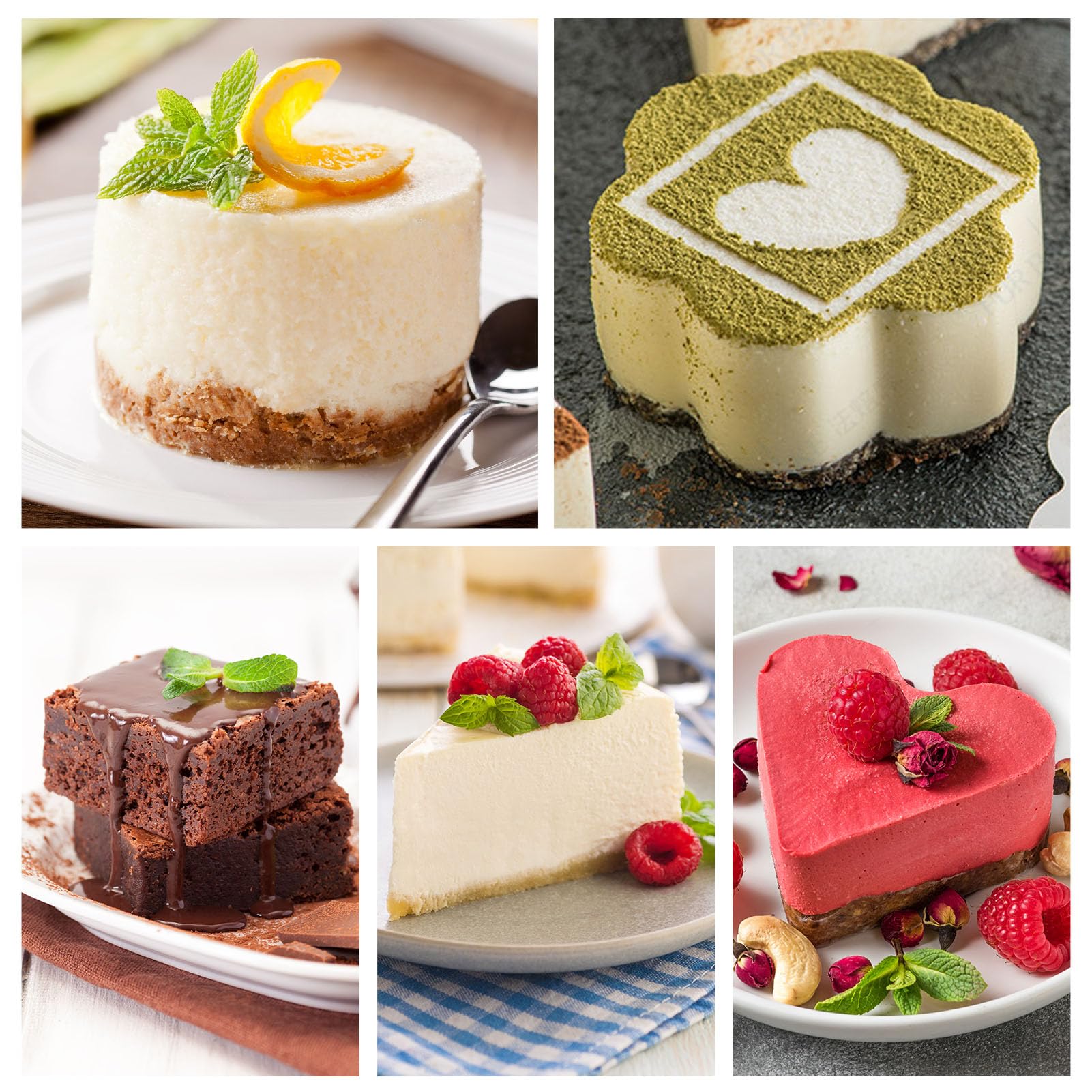 Hulisen Set Of 5 Cake Ring Mold, Stainless Steel 3 Inch Round Dessert Mousse Mold With Pusher & Lifter Cooking Rings, Tuna Tarta