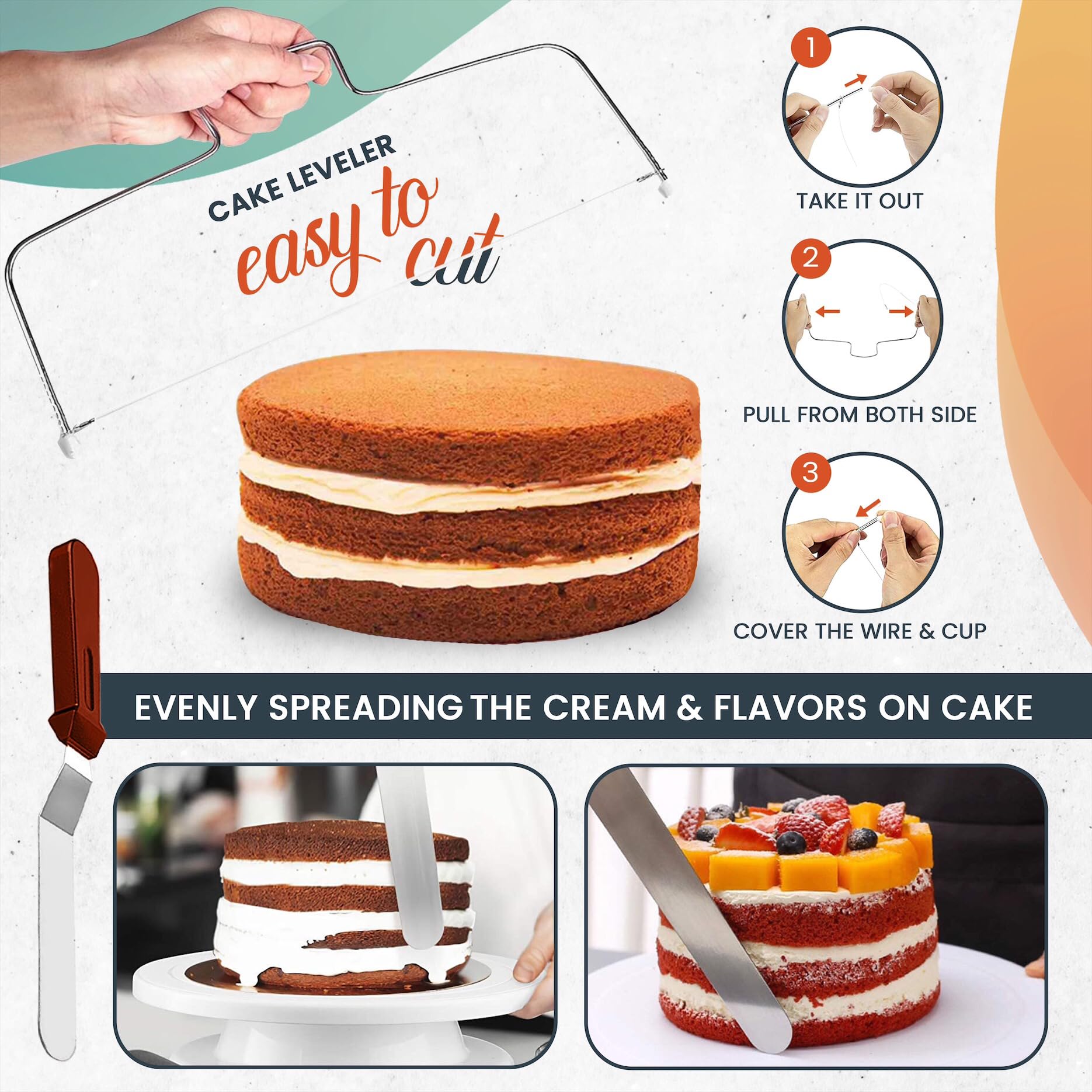 Rfaqk 100Pcs Cake Pan Sets For Baking + Cake Decorating Kit: 3 Non-Stick Springform Pans Set (4, 7, 9 Inches), Piping Tips, Cake