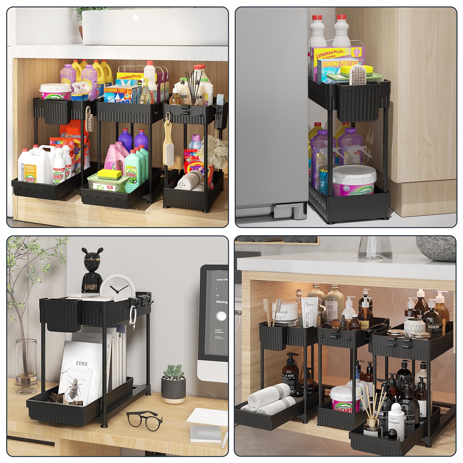 Sevenblue 3 Pack Under Sink Organizer, 2-Tier Multi-Use Kitchen Bathroom Organizers And Storage With Sliding Drawer, Bathroom Ca
