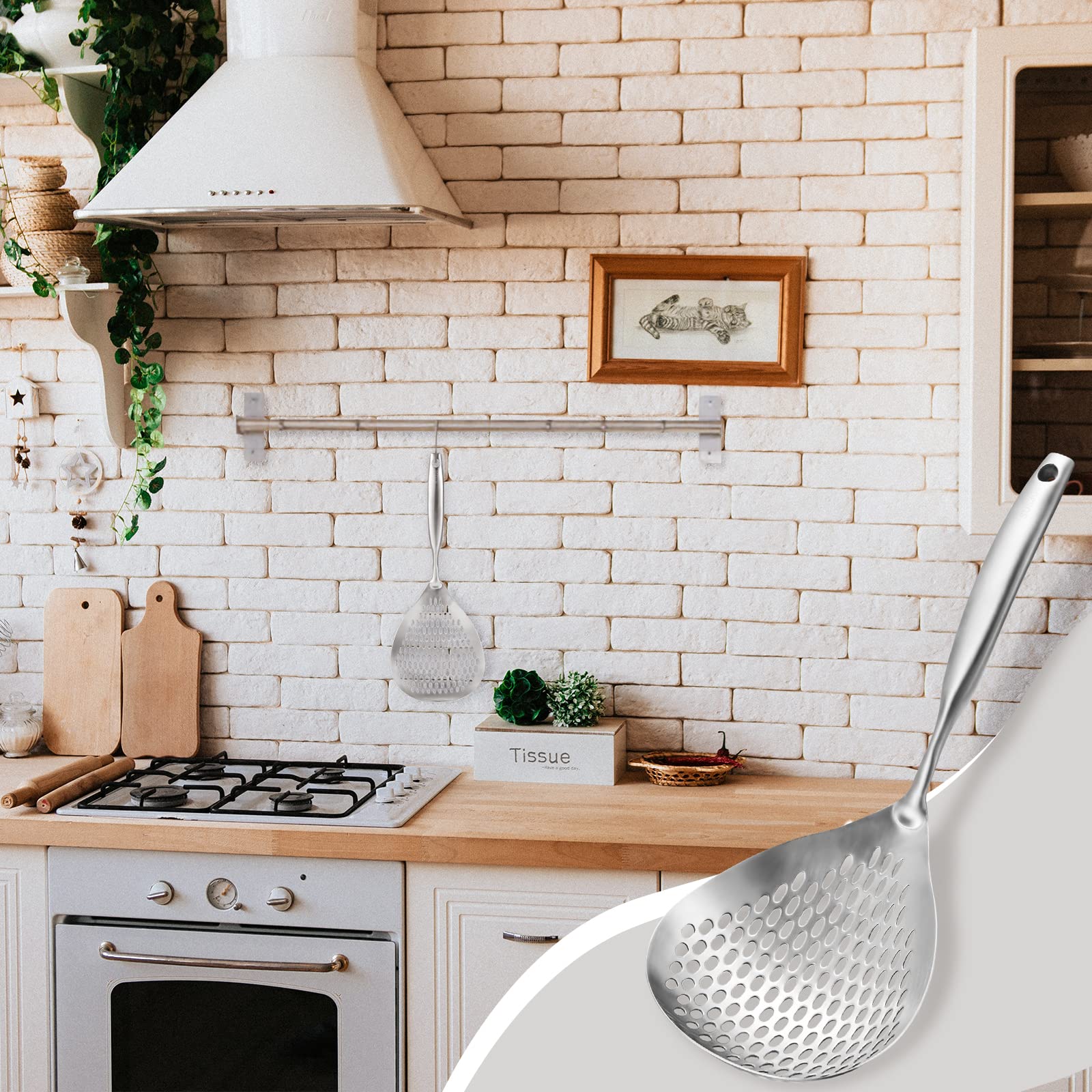 Large Stainless Steel Strainer Large Colander Spoon Skimmer Slotted Spoon With Hanging Holes And Handle Skimmer Strainer For Kit