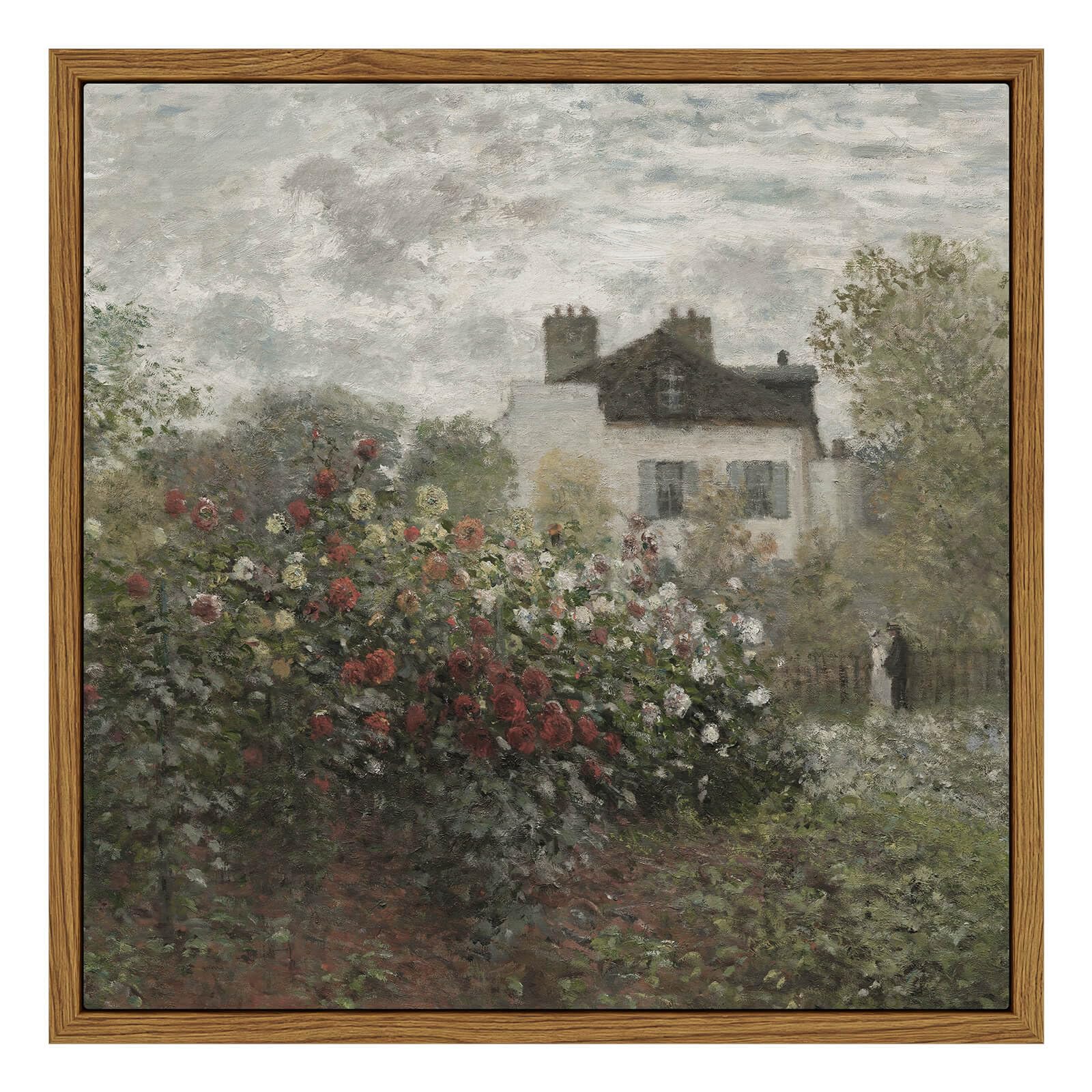 Insimsea Square Framed Canvas Wall Art, Flower Home Decor Monet Garden Wall Art Prints, Vintage Oil Painting Room Decor, Wall De