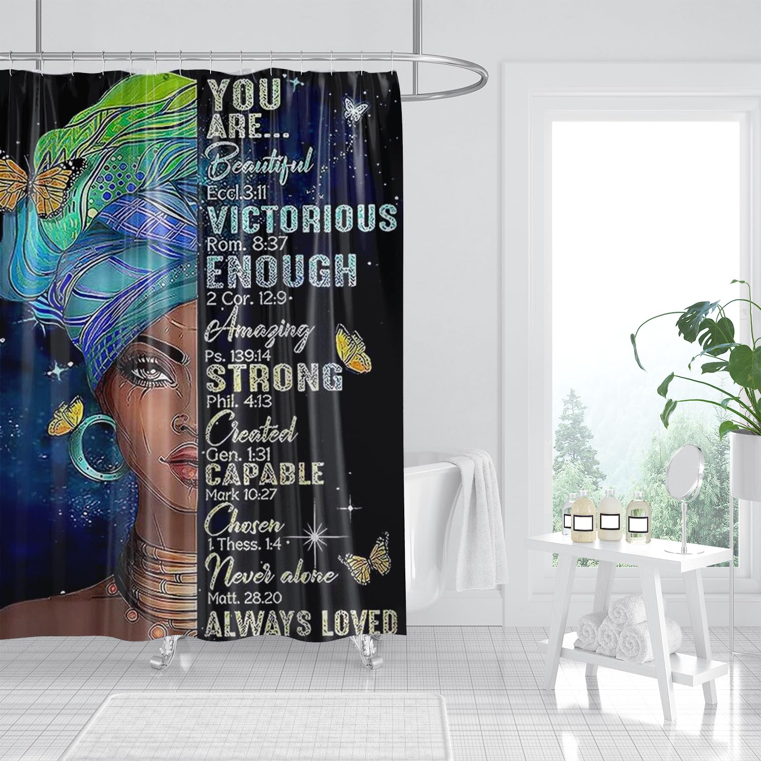 Denifeiya Black Woman Shower Curtain African American Fashion Afro Black Girl Shower Curtains Inspirational Motivational Quotes