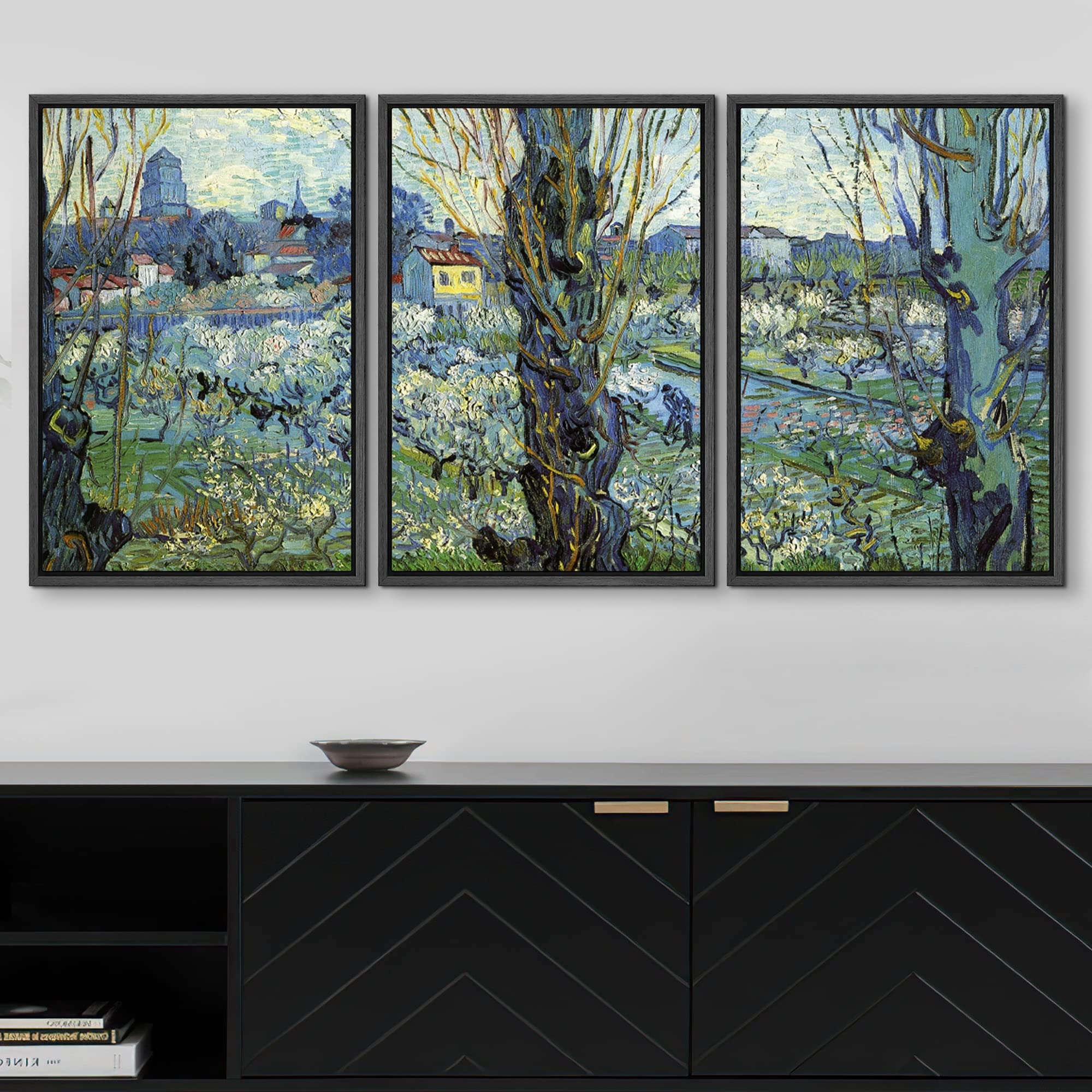 Wall26 Framed Canvas Print Wall Art Set Orchard In Bloom With Poplars Vincent Van Gogh Classical Illustrations Fine Art Decorati