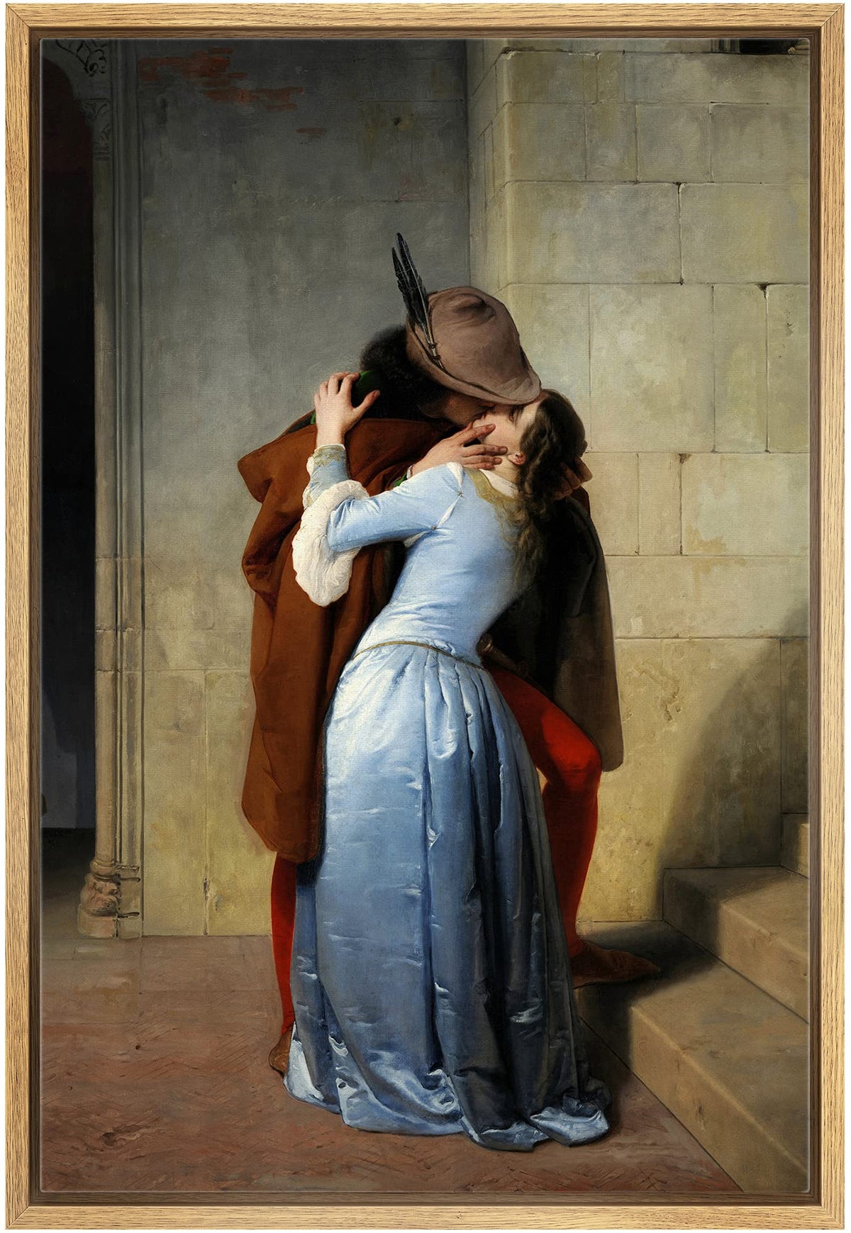 Wall26 The Kiss (Il Bacio) By Francesco Hayez - Framed Canvas Print Wall Art Famous Painting Reproduction - 24''X36'' Natural