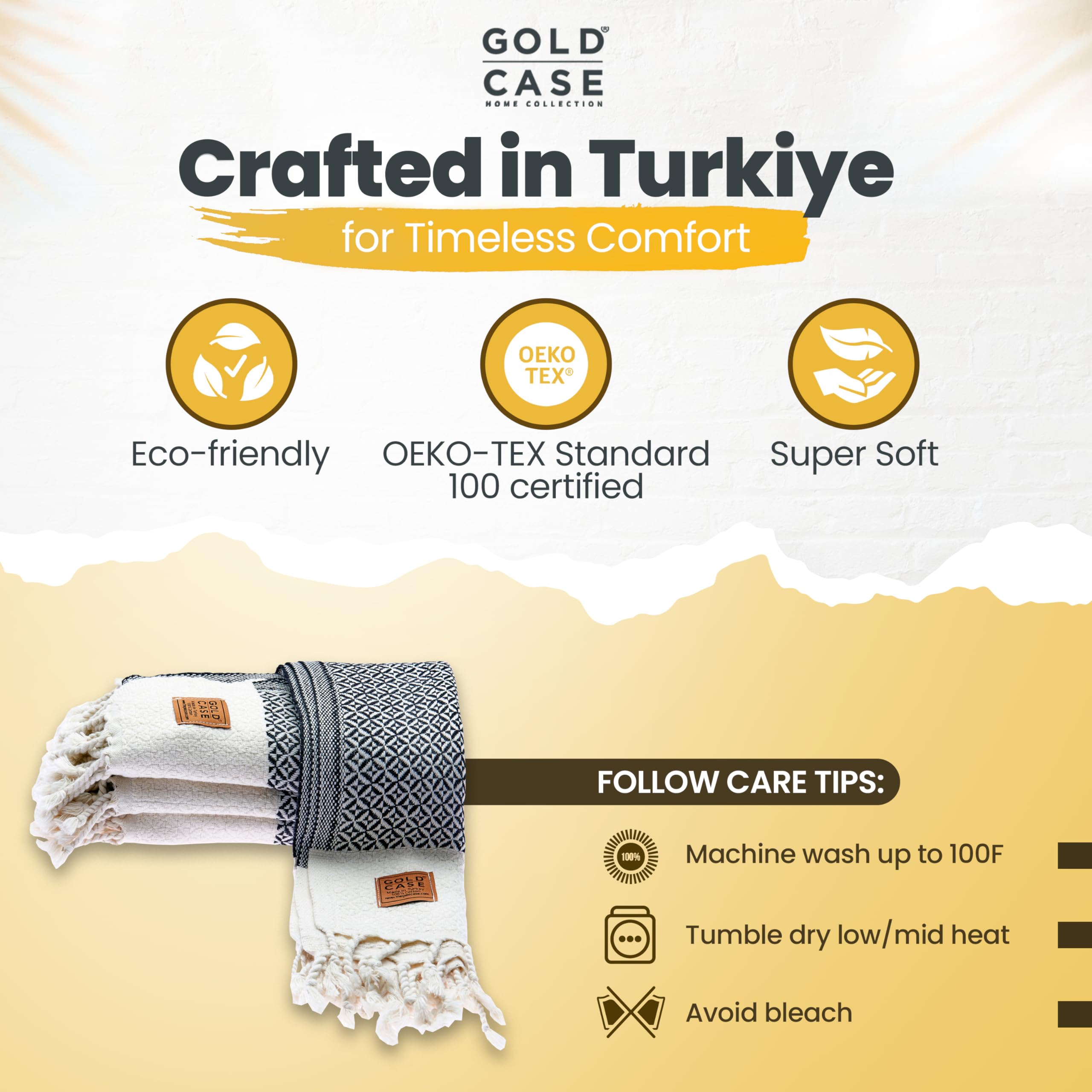 Aphrodite Original Turkish Hand Towels by Gold CASE - Set of 4-20x40 100% Cotton Decorative Towel - Bathroom and Kitchen Peshtemal for Hand  Face  Hair  SPA  Yoga  Gym  Tea and Dishcloth  Black