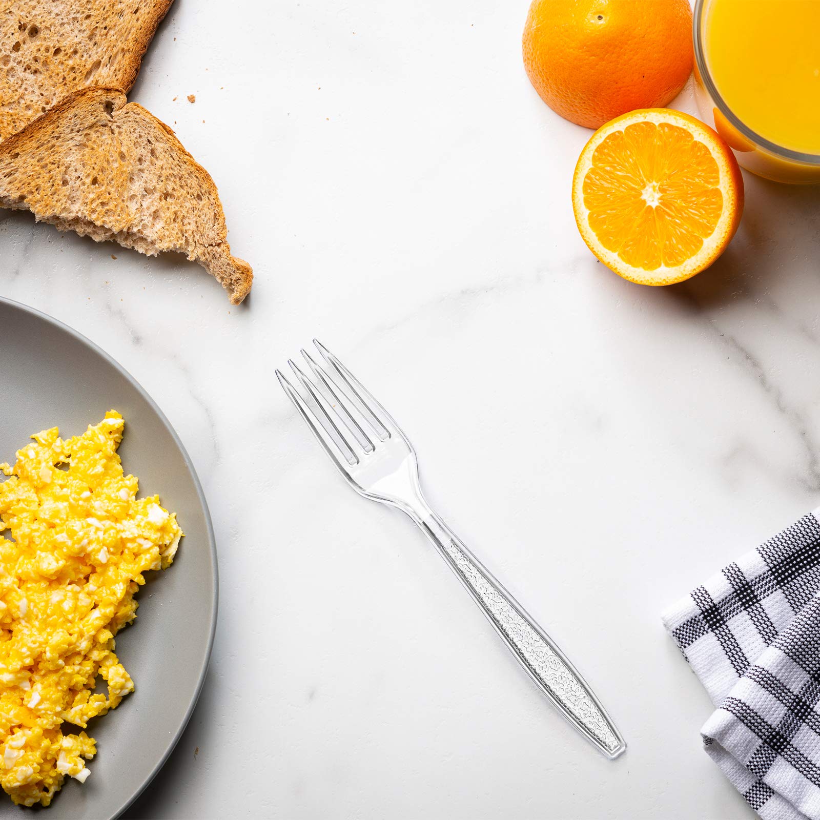 Comfy Package [300 Pack] Heavyweight Disposable Clear Plastic Forks - Engraved Design