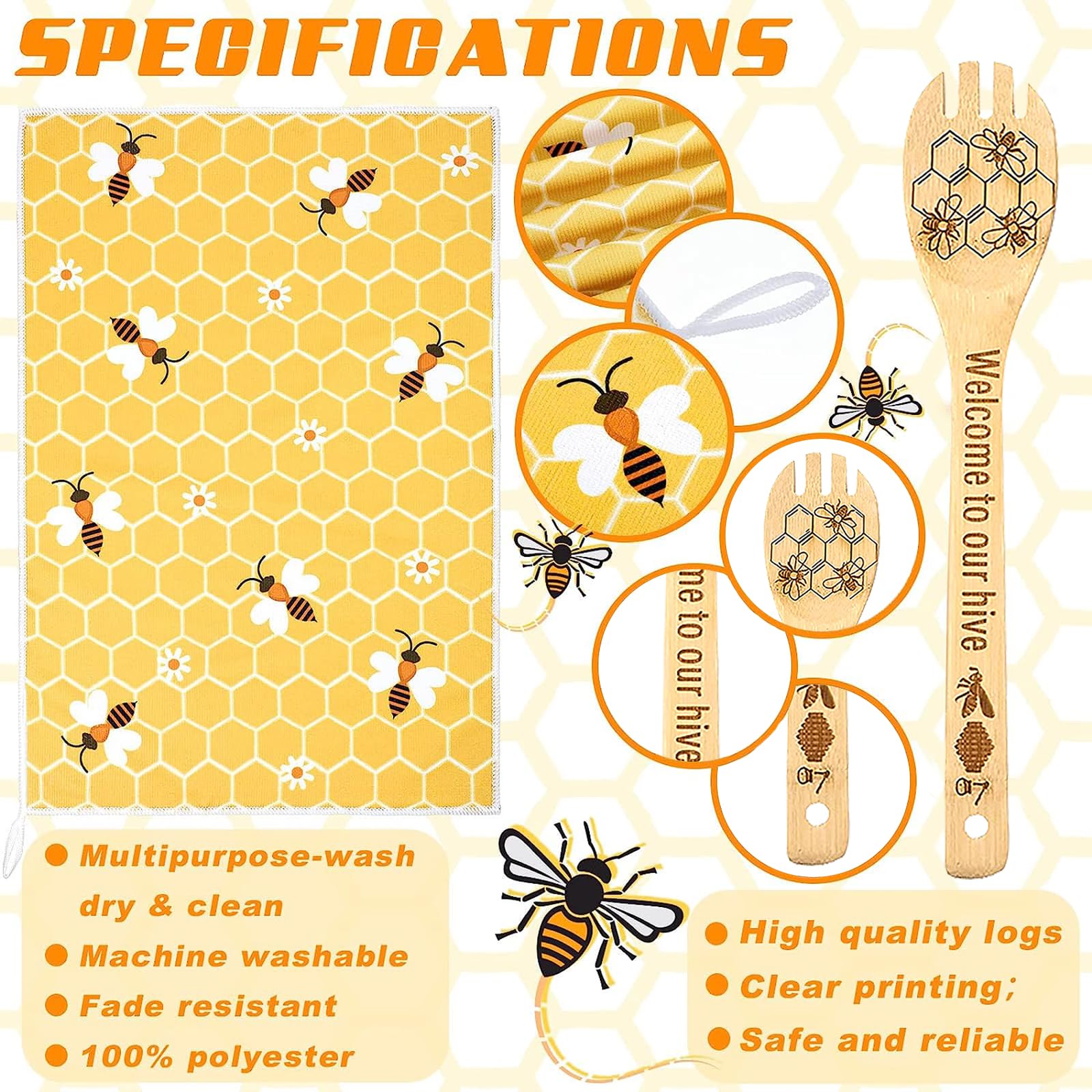 5Pcs Bee Wooden Cooking Spoons Set Natural Bamboo Wooden Spoons For Cooking, Spatula Set, Wooden Utensils For Cooking, Bamboo Ut