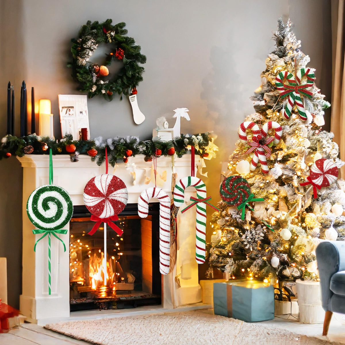 Vercraft 8 Pcs Assorted 16'' Giant Candy Cane Ornaments Red and Green ...