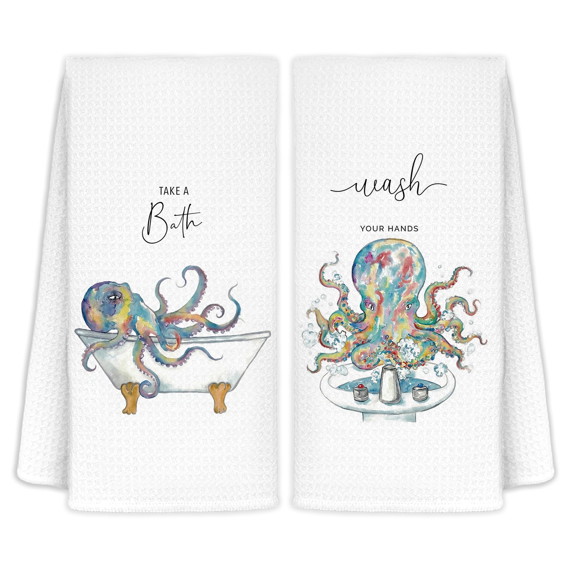 Jvpke Funny Octopus Bath Towels - Set of 2 - Decorative Bath Hand Towels for Bathroom, Octopus Bathroom Decor, Gifts for Women, 