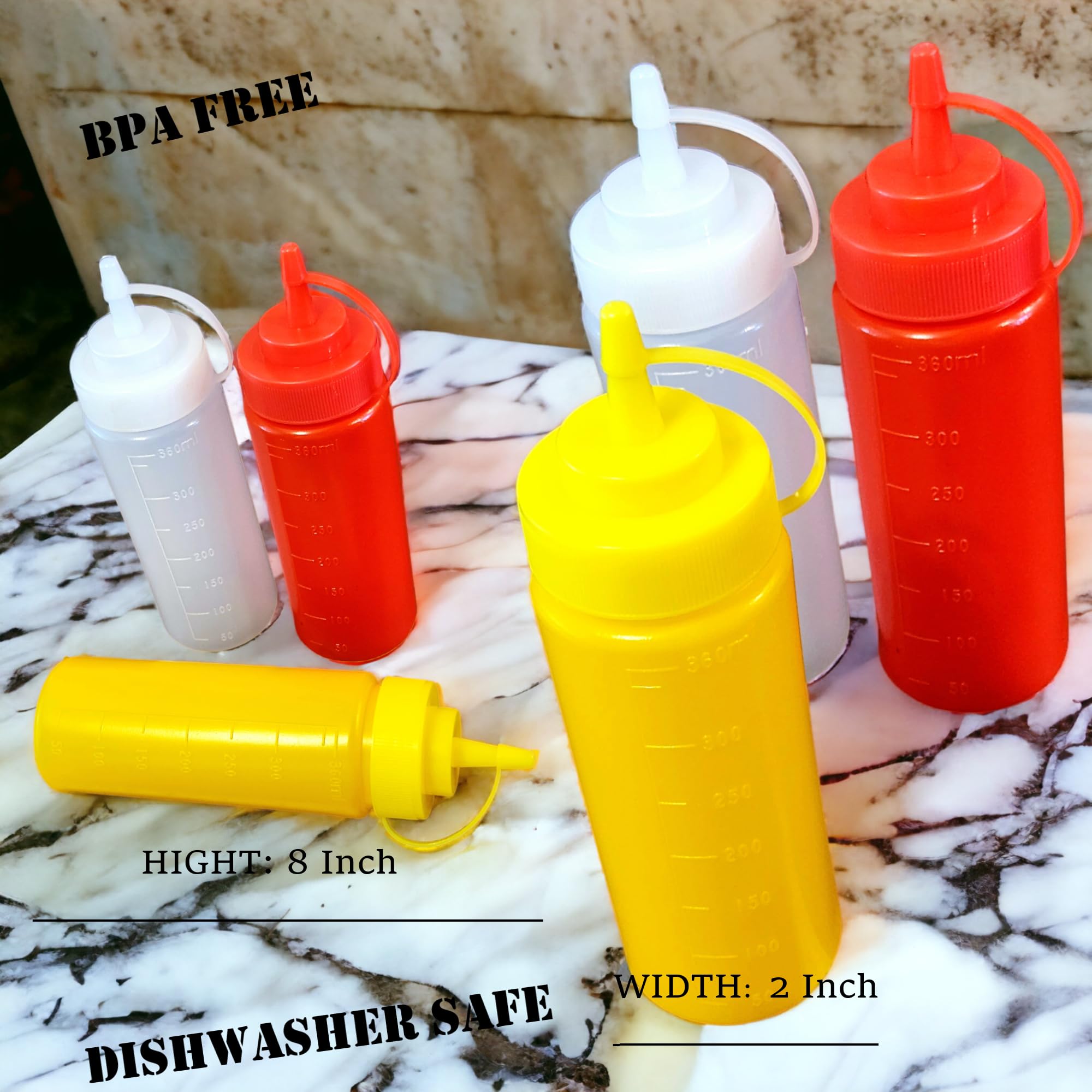 Condiments Squeeze Bottles For Ketchup, Mustard, Mayo, Dressing, Oil, Syrup, Vinegar, Sauces, Honey, Craft, Squirt Dispenser Wit