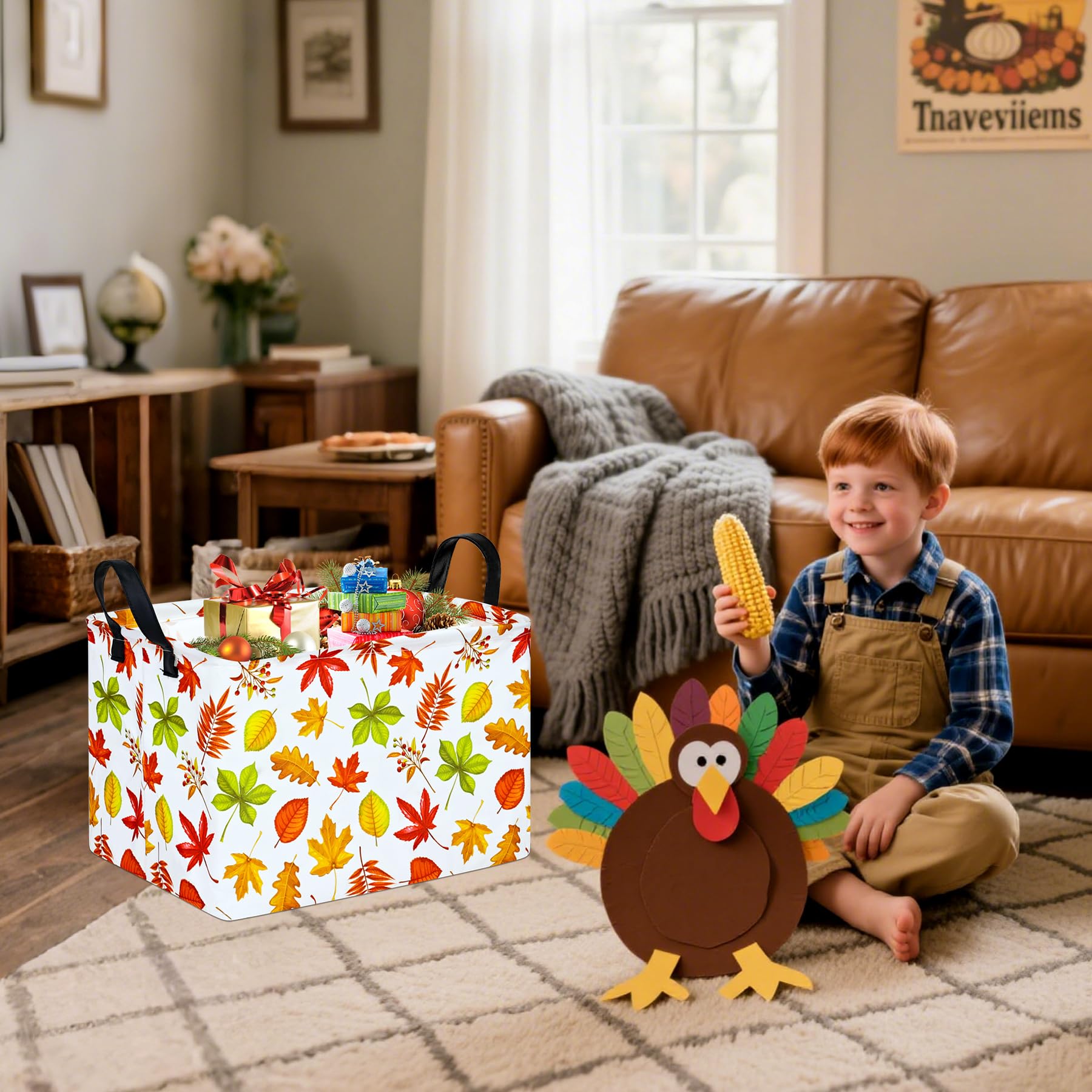 MAIZMZ Thanksgiving Storage Basket Pumpkin Fall Storage Bin Family Gathering Gifts Basket Waterproof Toy Box Collapsible Clothes