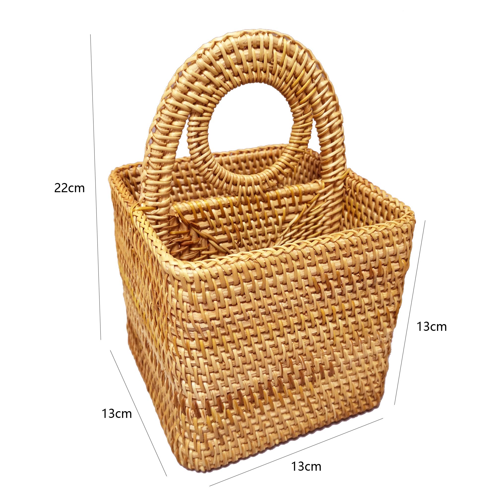 I-Lan Handwoven Rattan Square 2-Compartment Storage Box Cosmetics Desk Organizer Utensil And Handicrafts Home Decorative Serving