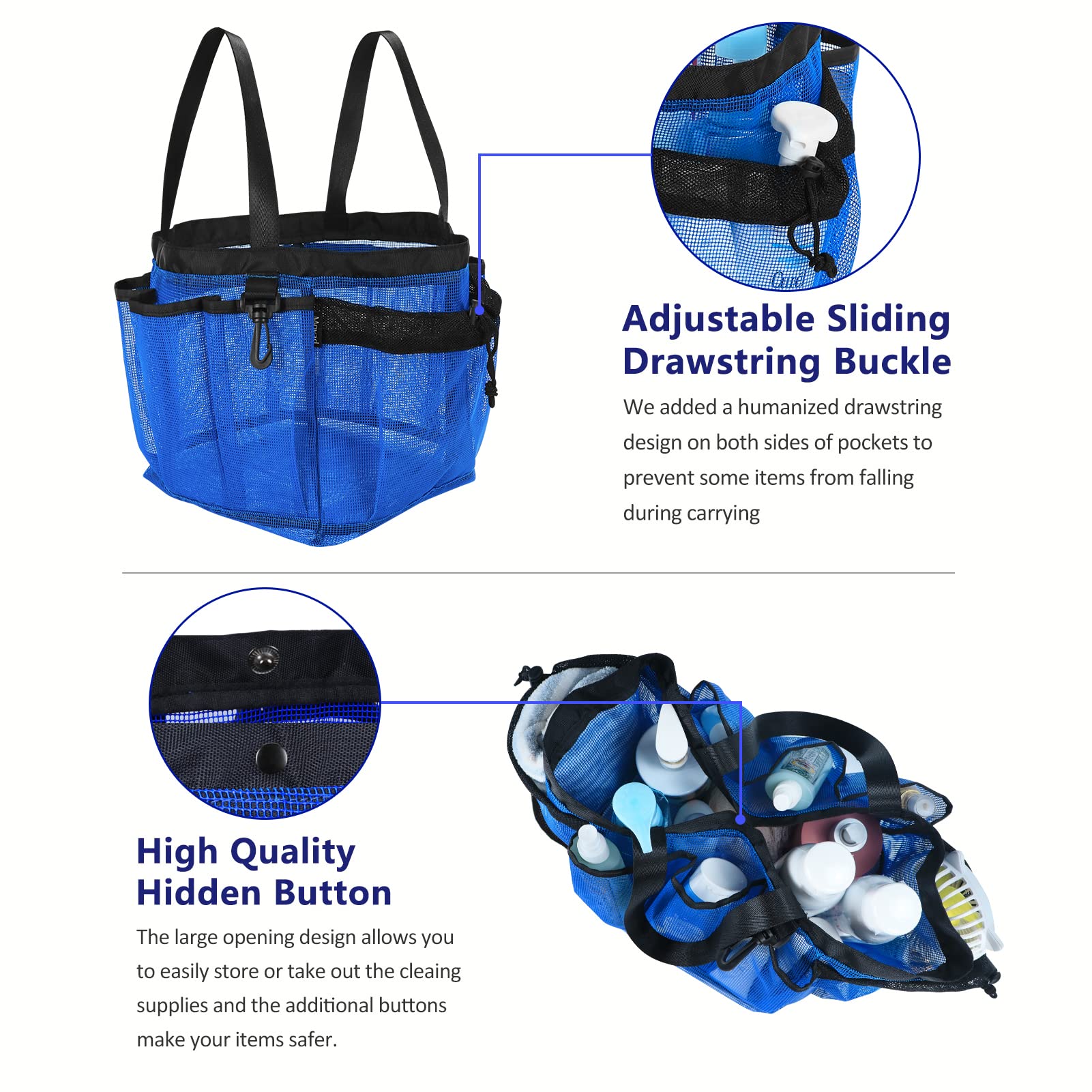 Moyad Large Mesh Shower Caddy Bag For College Dorm Room Essentials With 8 Pockets, Hanging Portable Shower Tote Bag Travel Showe