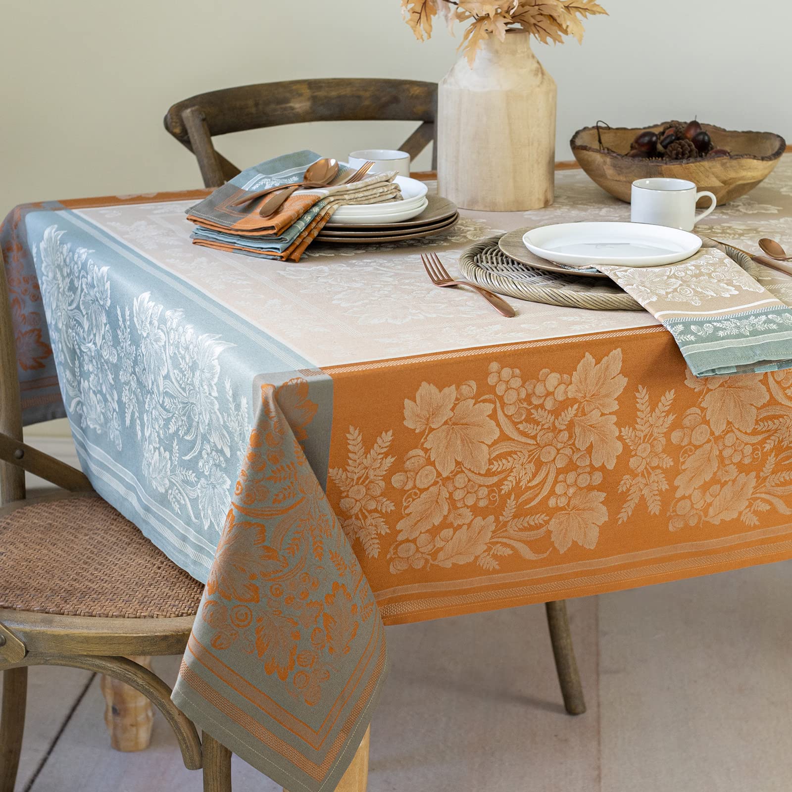 Benson Mills Harvest Gathering Heavyweight Engineered Jacquard Fabric Table Cloth, D  cor for Fall, Harvest and Thanksgiving Tab