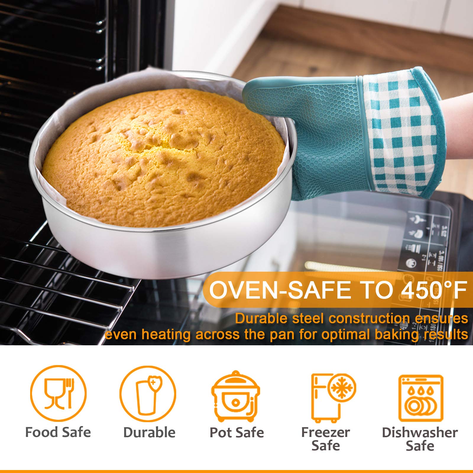 E-Far Stainless Steel Bakeware Set, Metal Baking Pan Set Of 9, Include Round/Square Cake Pans, Rectangle Baking Pan With Lid, Lo