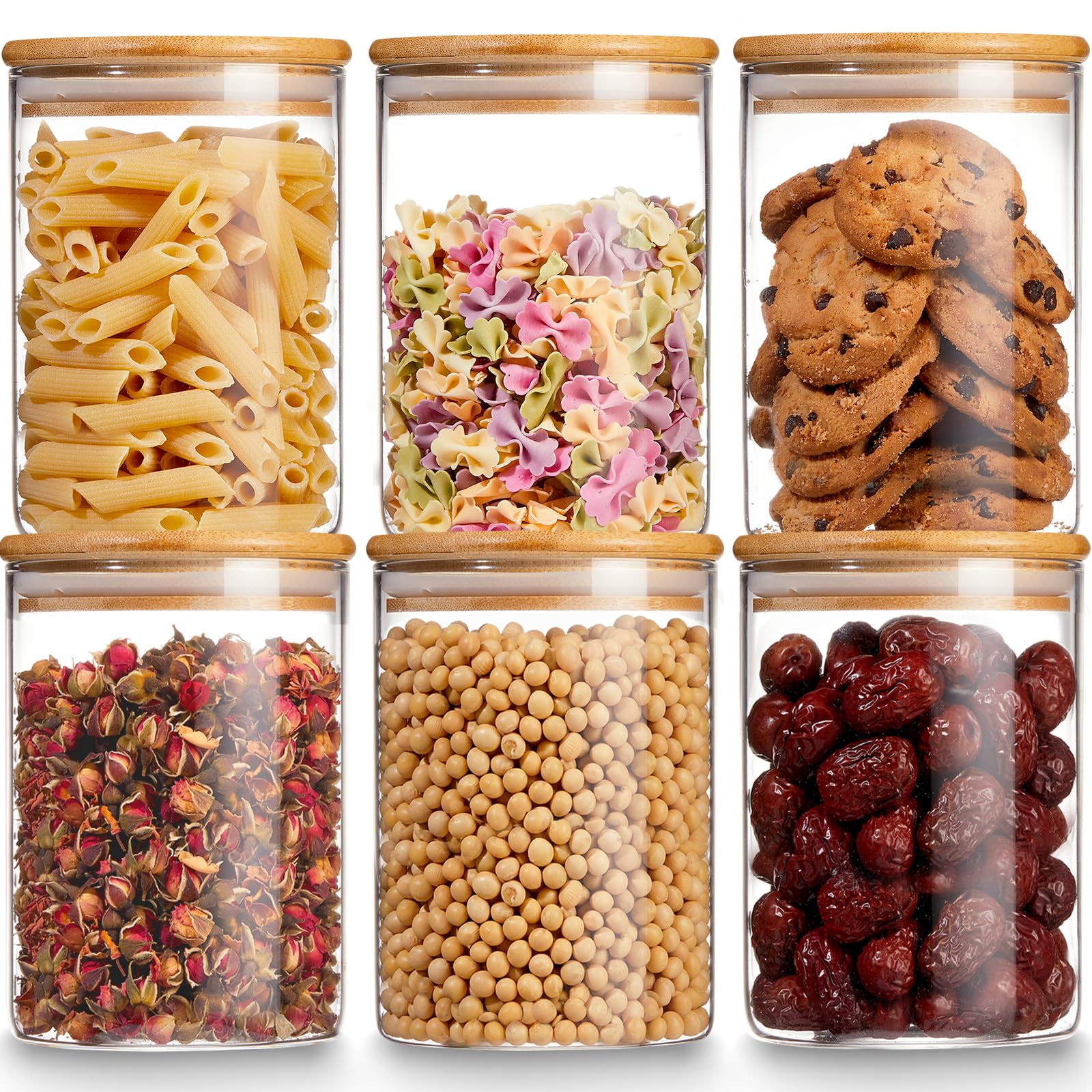 Gencywe Glass Storage Jars with Bamboo Lid, 27 OZ Airtight Food Storage Jar with Labels, Clear Kitchen Canisters for Candy, Cook