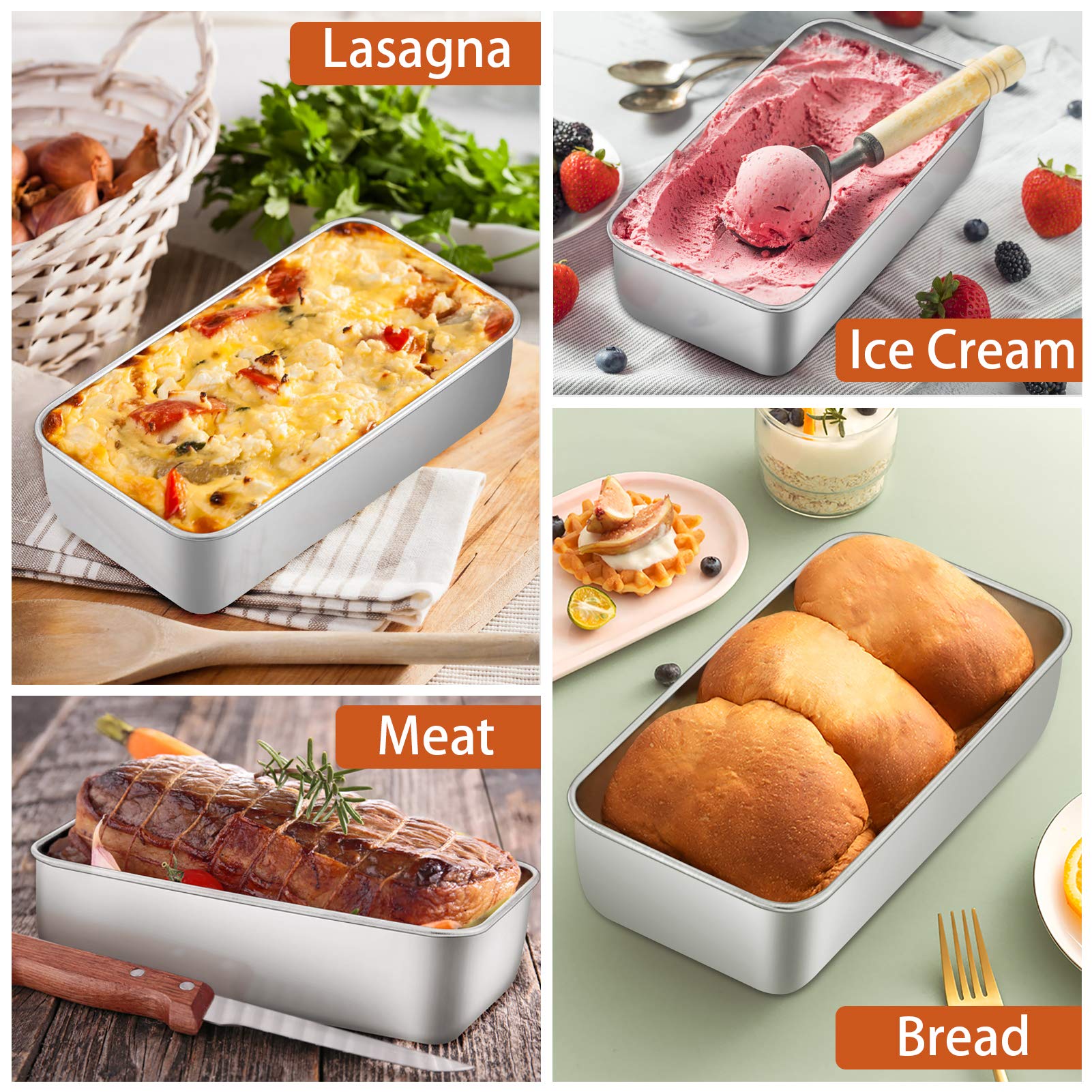 P&P Chef Loaf Pan Set Of 2, 9-Inch Bread Pans, Stainless Steel Loaf Toast Baking Pans For Bread Meatloaf Lasagna Cake, Healthy &