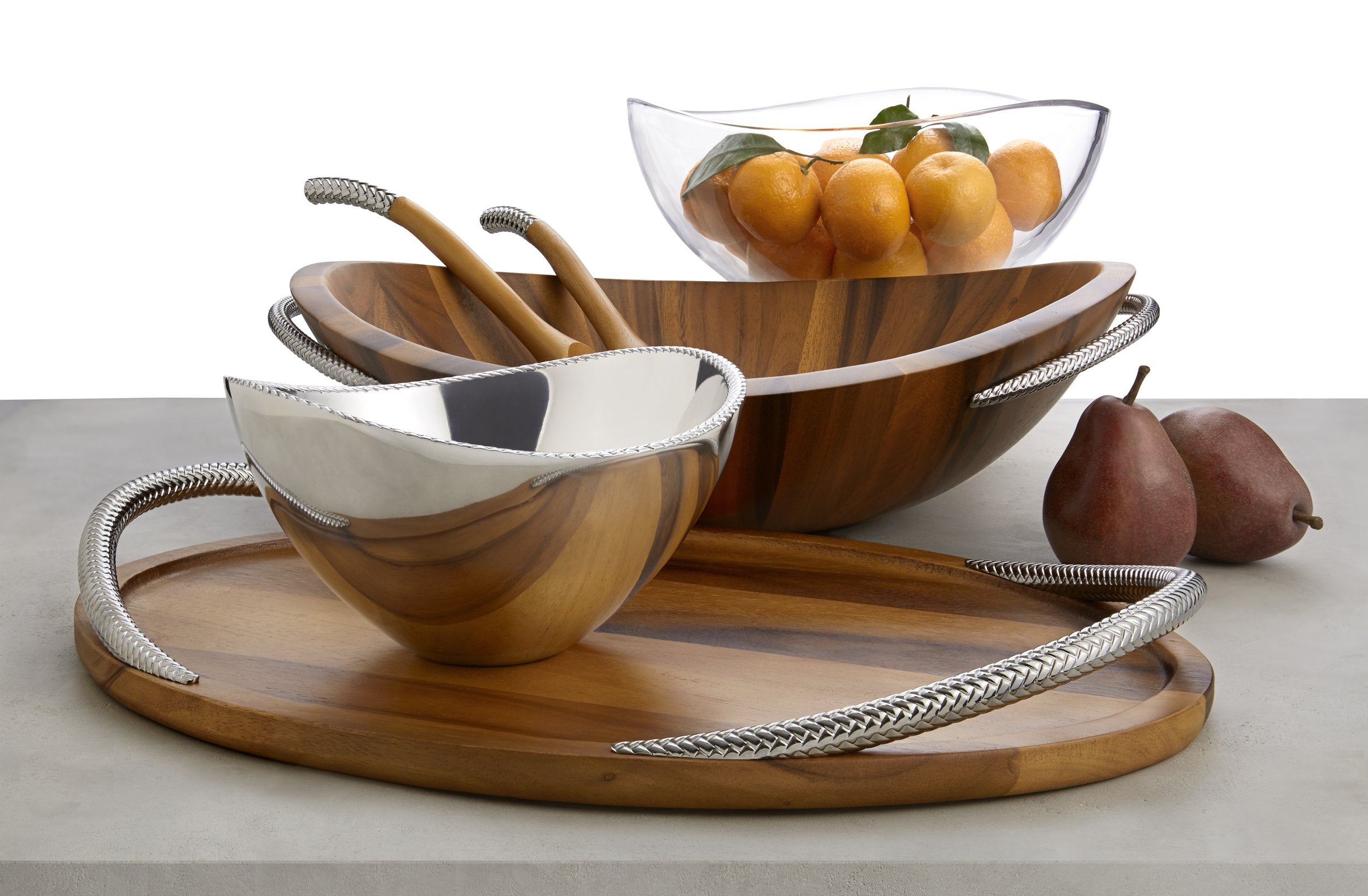 Nambe Braid Salad Bowl With Servers | 3-Piece Set | Large Wooden Serving Bowl For Caesar Salad, Large Salads | Big Salad Bowl Wi