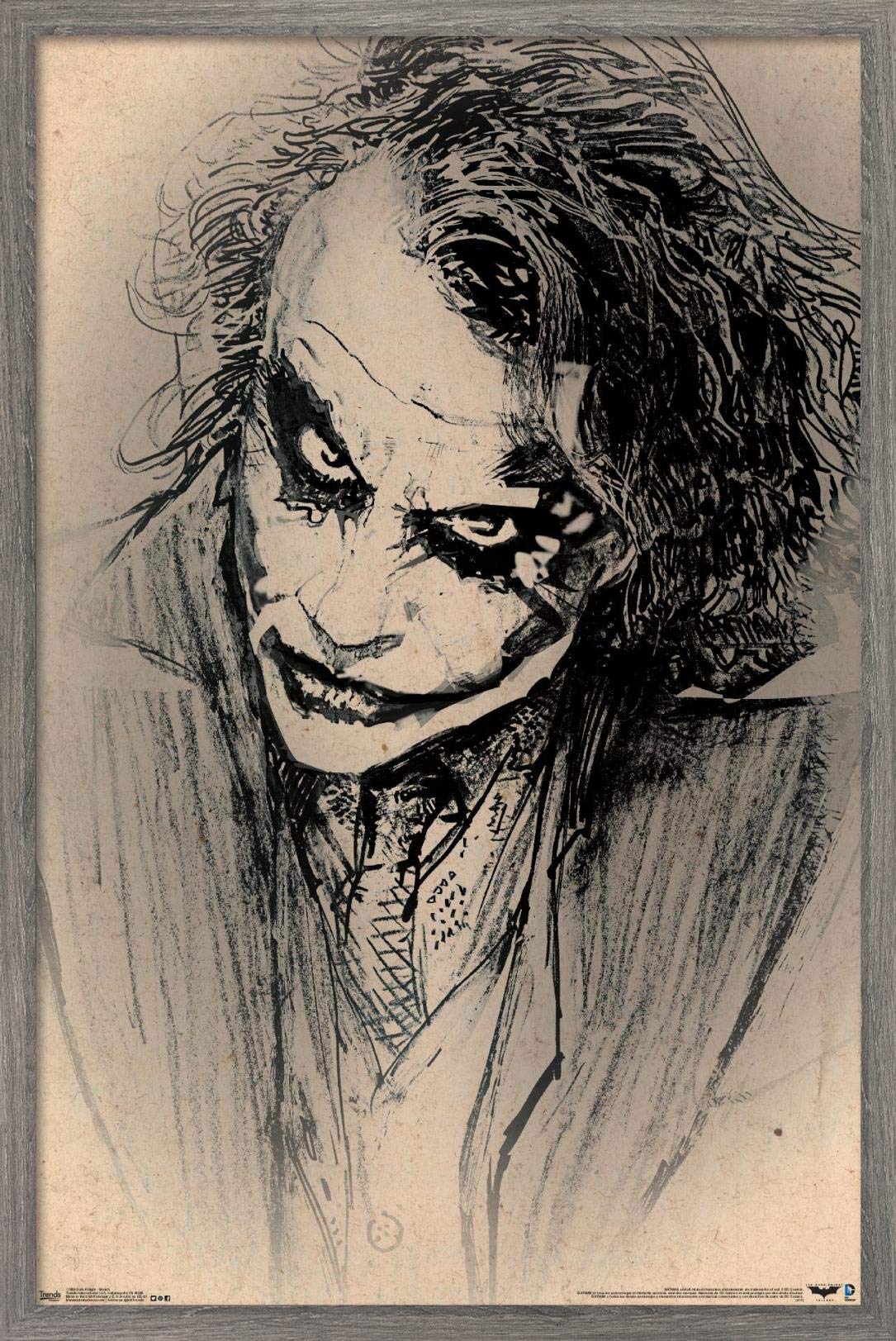 Trends International Dc Comics Movie-The Dark Knight-The Joker-Sketch Wall Poster, 14.725'' X 22.375'', Barnwood Framed Version