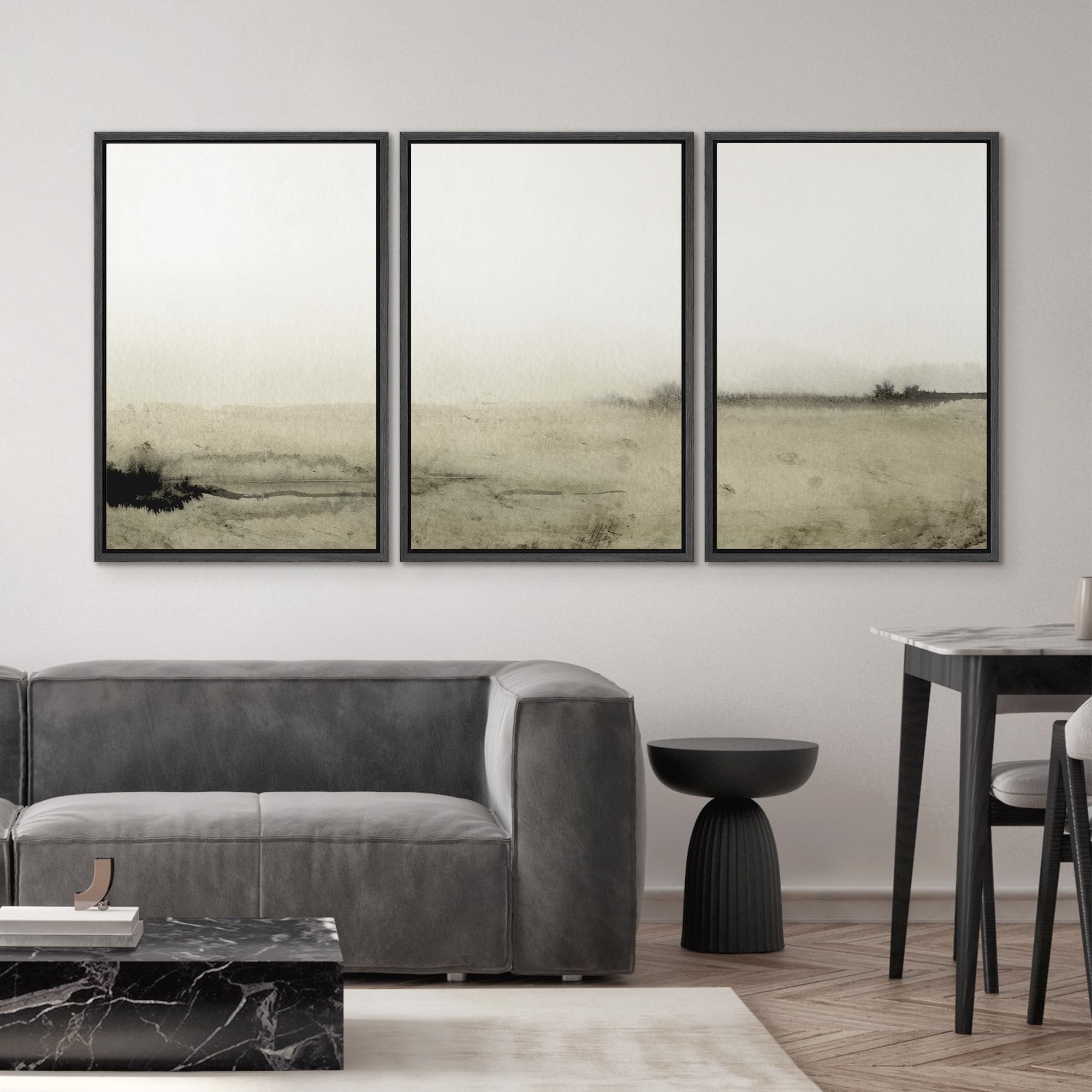 SIGNWIN Framed Canvas Print Wall Art Set Sepia Mountain Forest Environment Nature Wilderness Photography Modern Art Rustic Landscape Relax/Calm for Living Room  Bedroom  Office - 16''x24''x3 Black