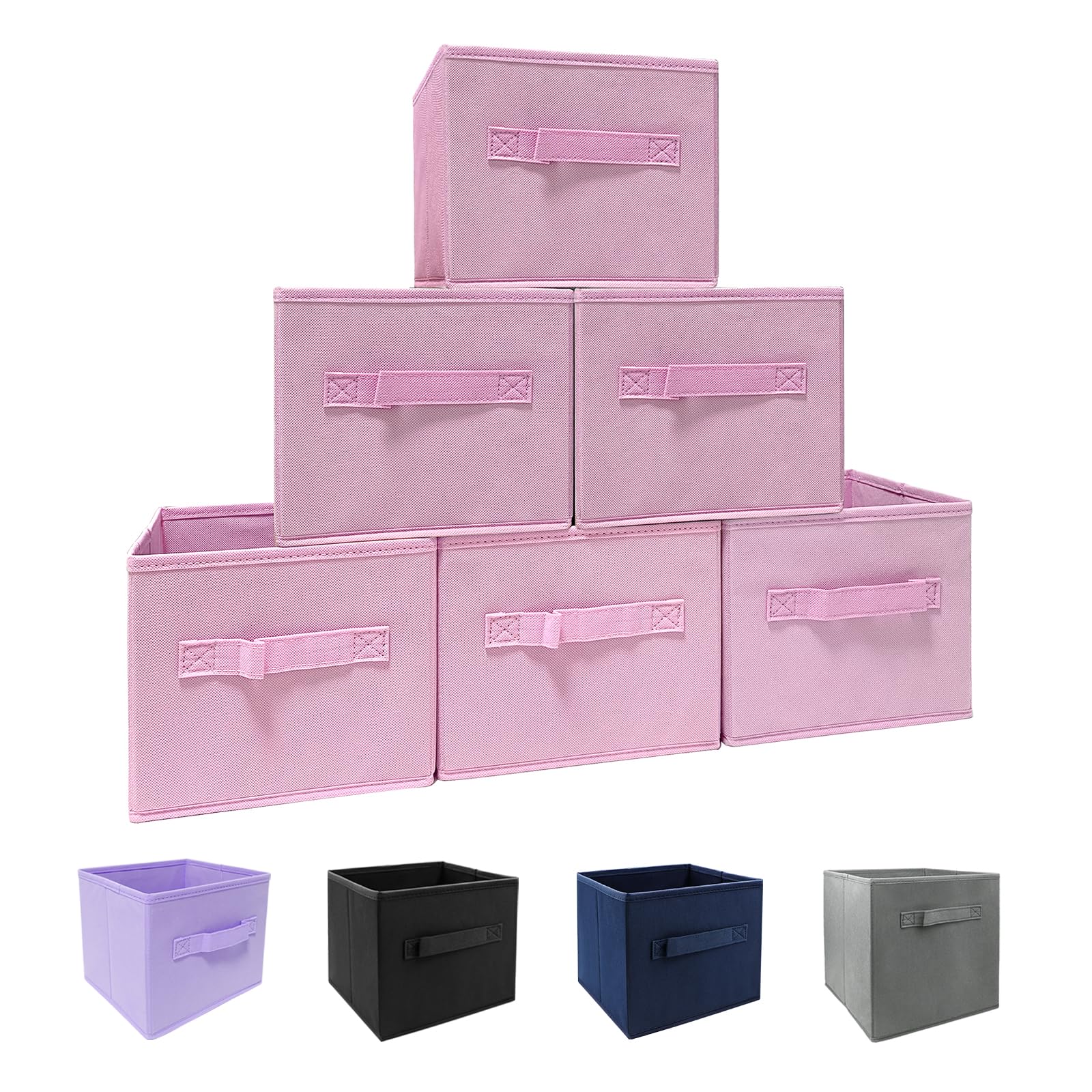 Ebigic Pink Bins[6 Pack] 9.0''X7.5''X7.5'' Small Size Fabirc Foldable Closet Toy Organizer Collapsible Cloth
