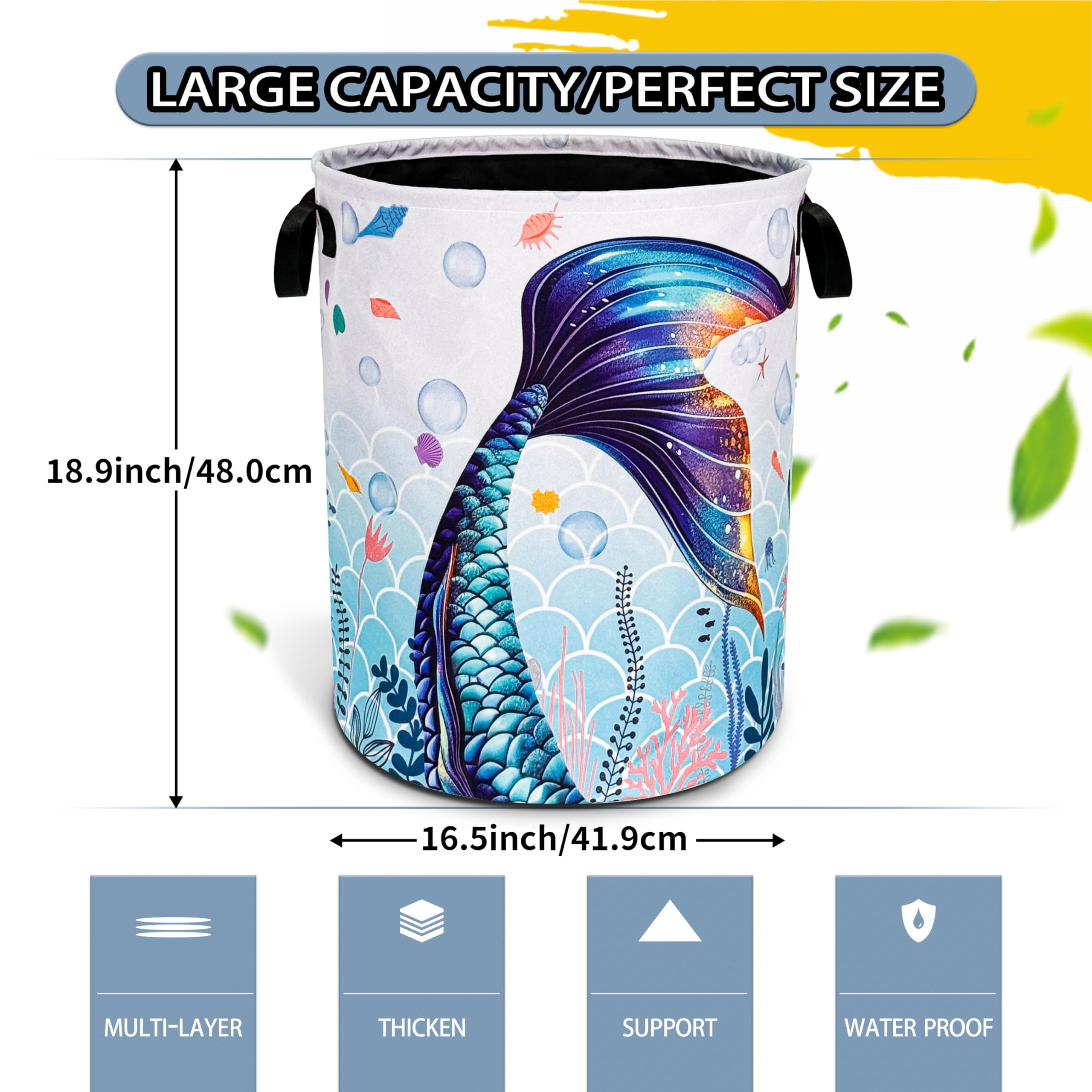 Blue Purple Mermaid Tail Laundry Basket Beautiful Foldable Oxford Cloth Funny Tote Bag Laundry Hamper Clothes Storage Bucket Toy